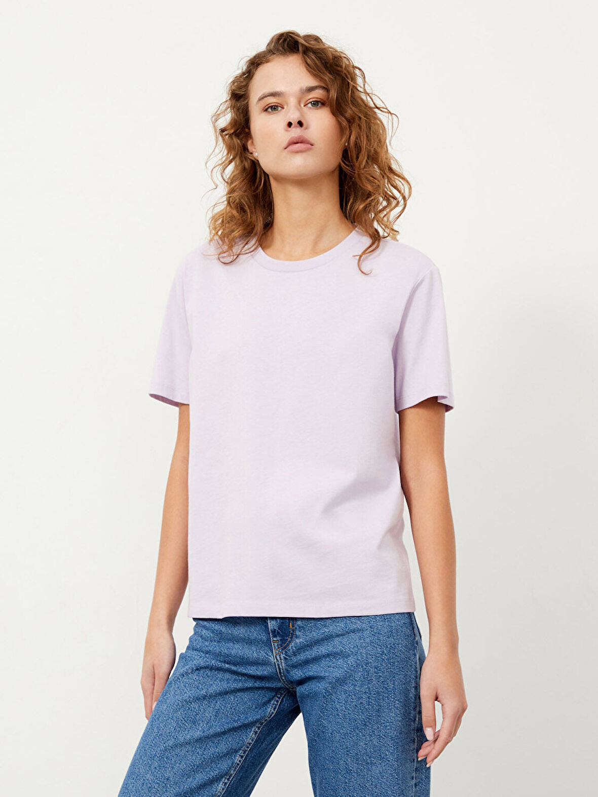 Lila Oversize Pamuklu Tişört