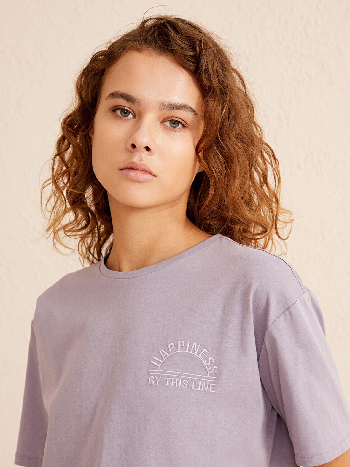 Lila Oversize Pamuklu Tişört