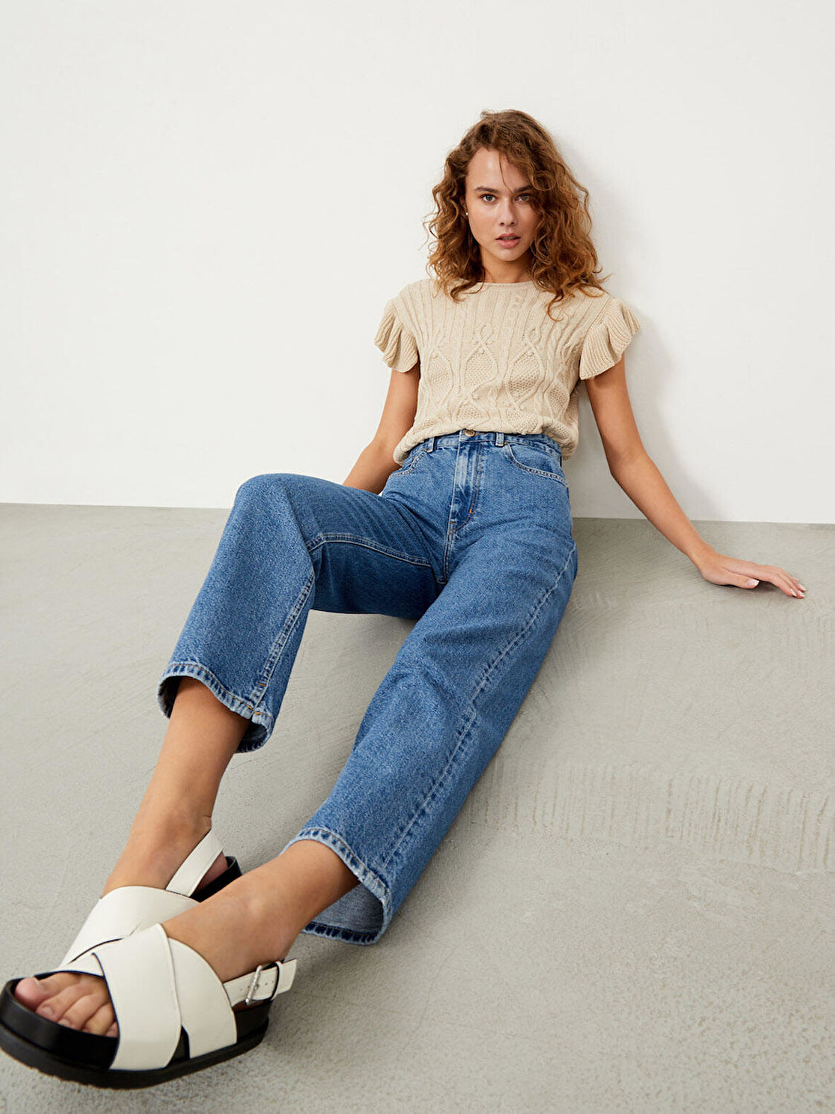 Lacivert Oversize Pamuklu Denim Pantolon