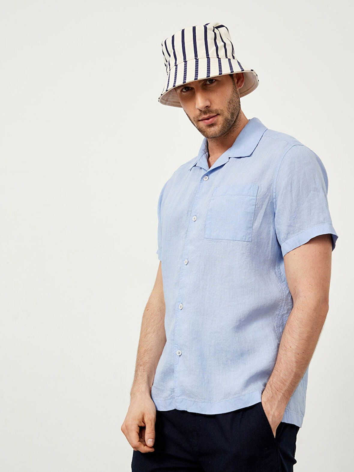 Mavi Regular Fit Keten Gömlek