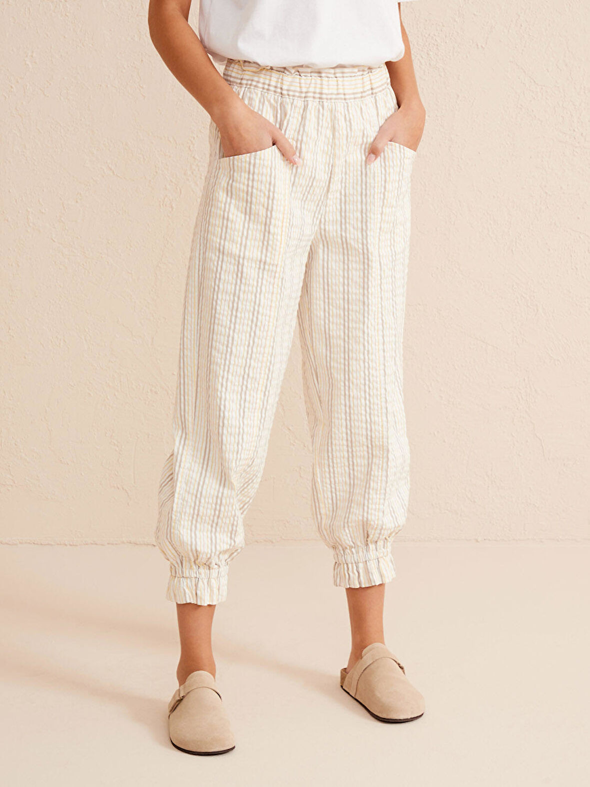 Sarı Regular Fit Pamuklu Pantolon