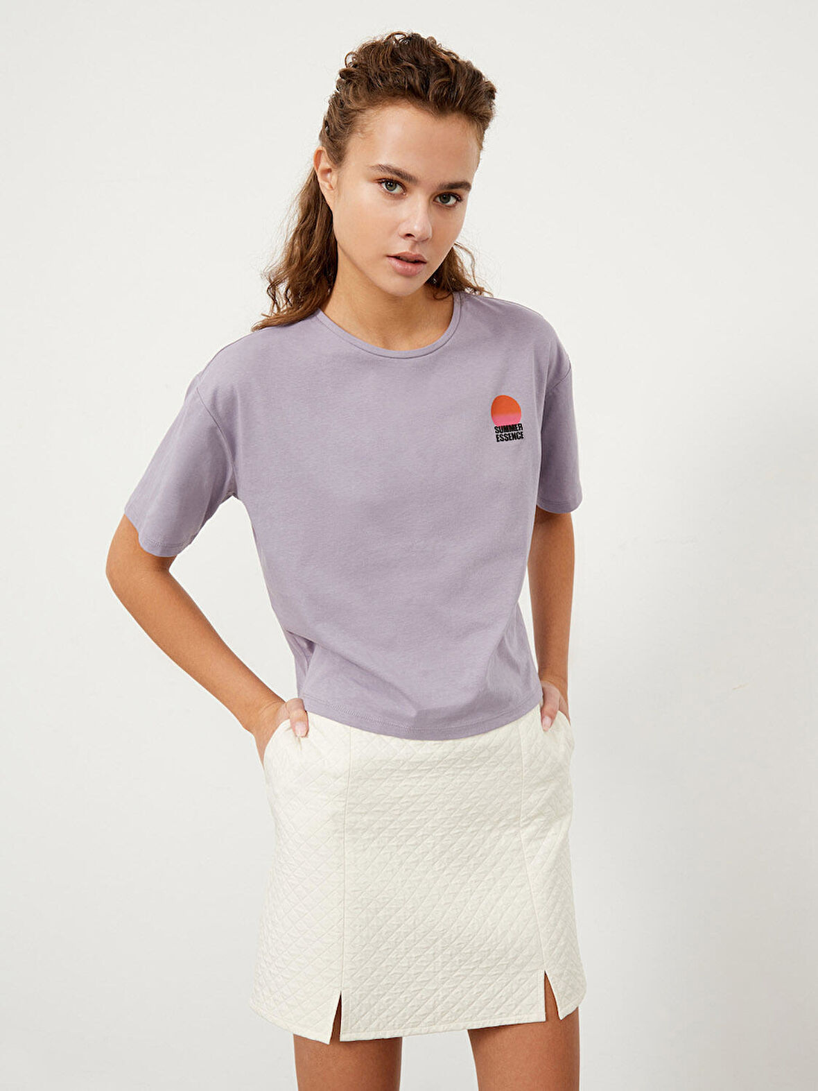 Lila Oversize Pamuklu Tişört