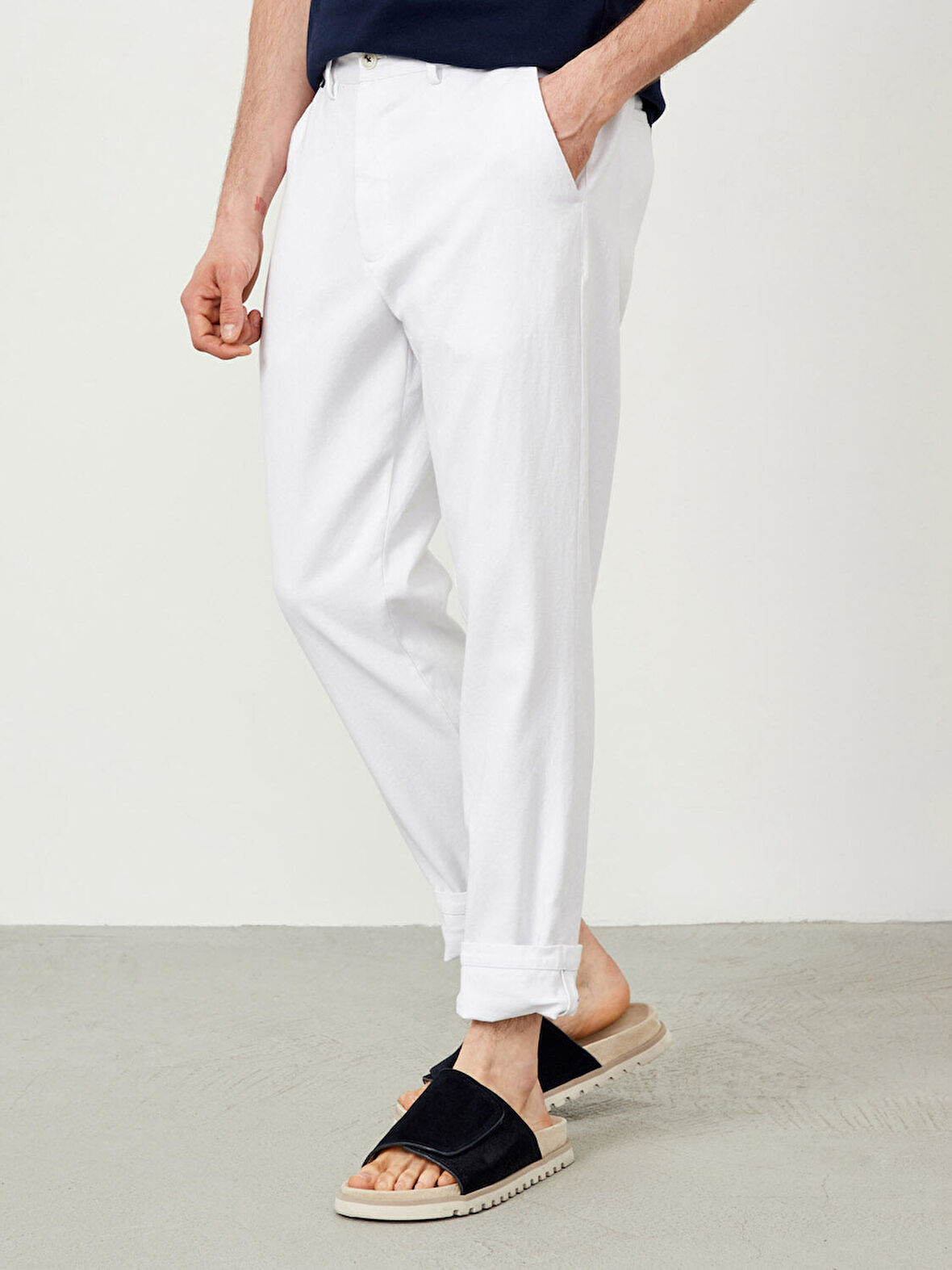 Beyaz Regular Fit Pamuklu Pantolon