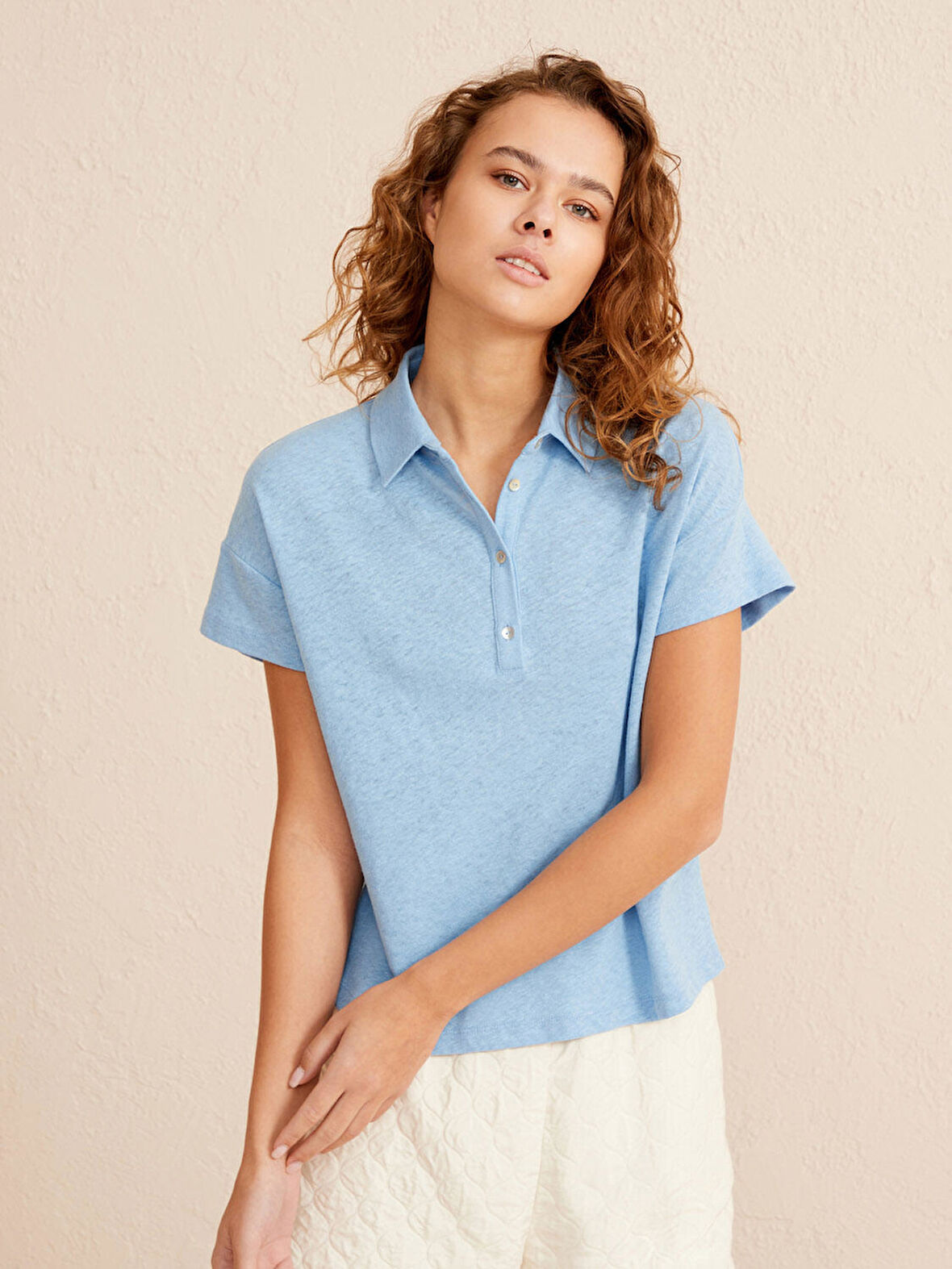 Mavi Regular Fit Keten Tişört