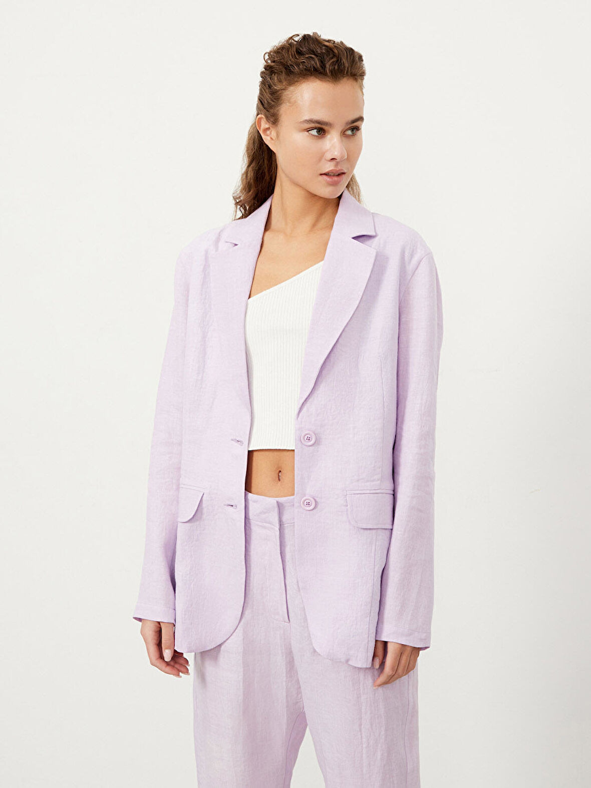 Lila Regular Fit Keten Ceket