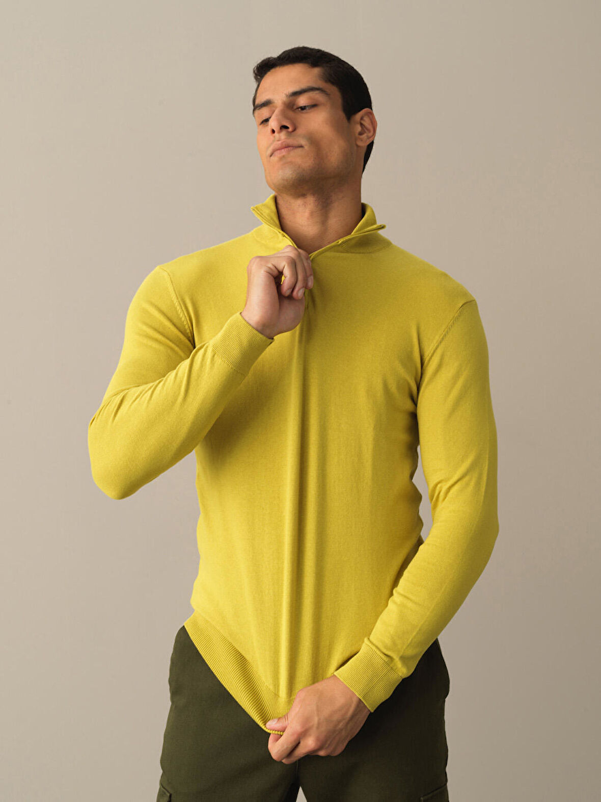 Xint Sarı Pamuklu Regular Fit Basic Kazak