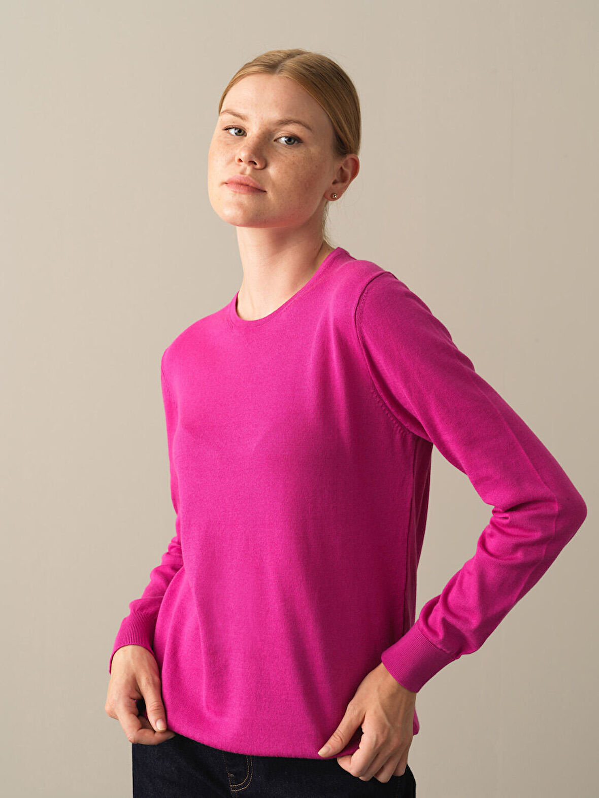 Xint Fuşya Regular Fit Basic Kazak