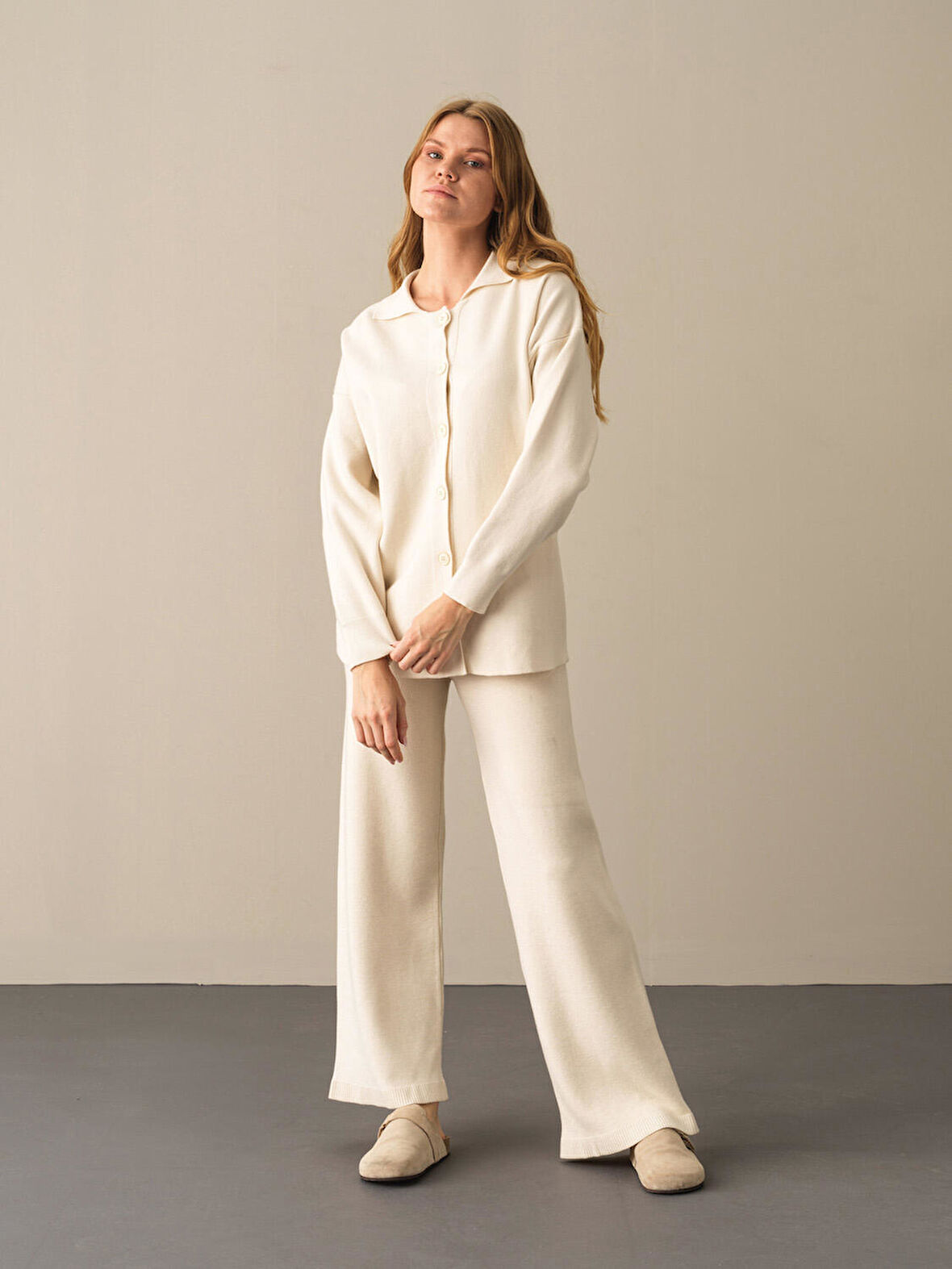 Xint Ekru Regular Fit Düğmeli Triko Ceket