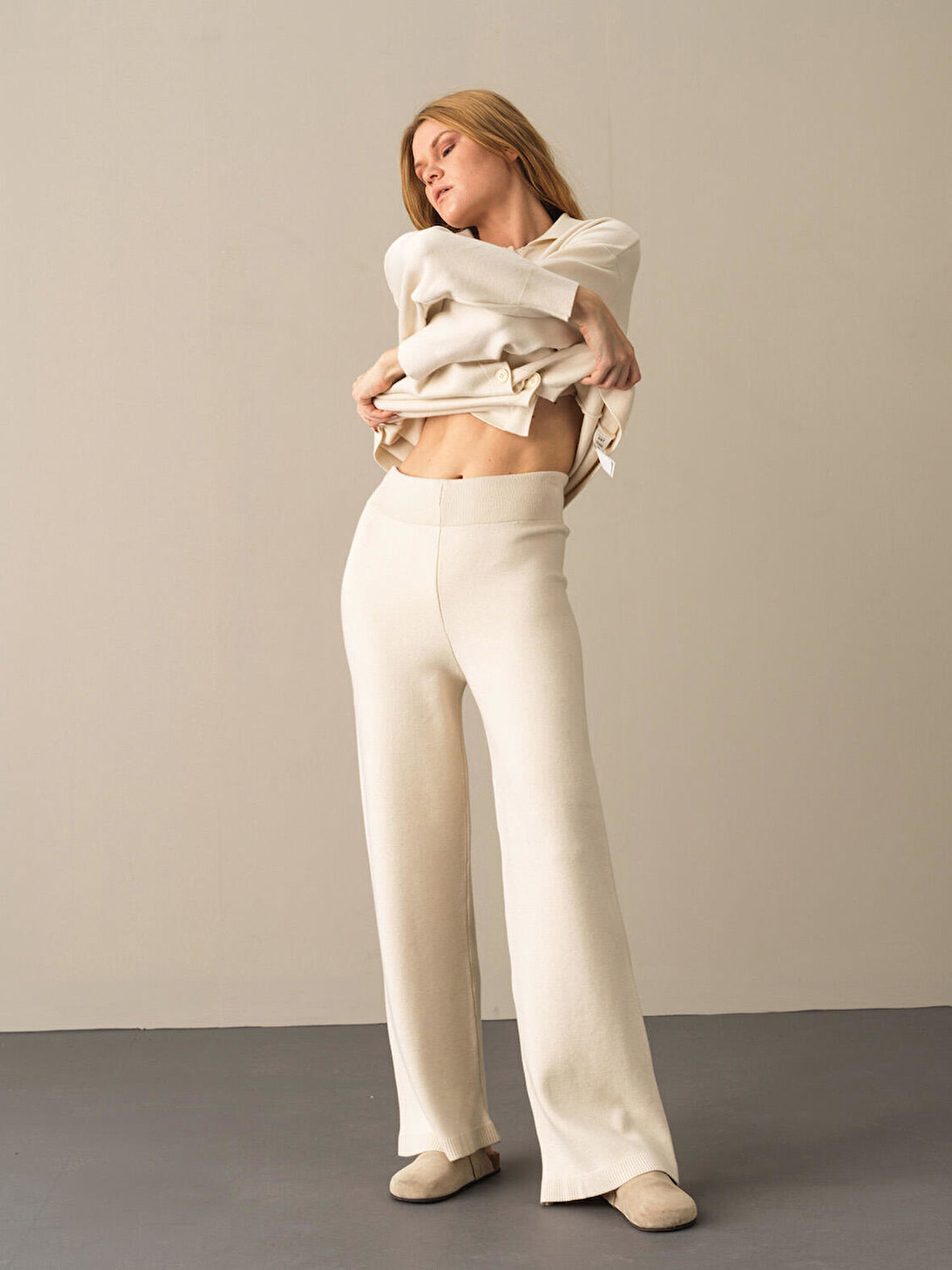 Xint Ekru Regular Fit Triko Pantolon