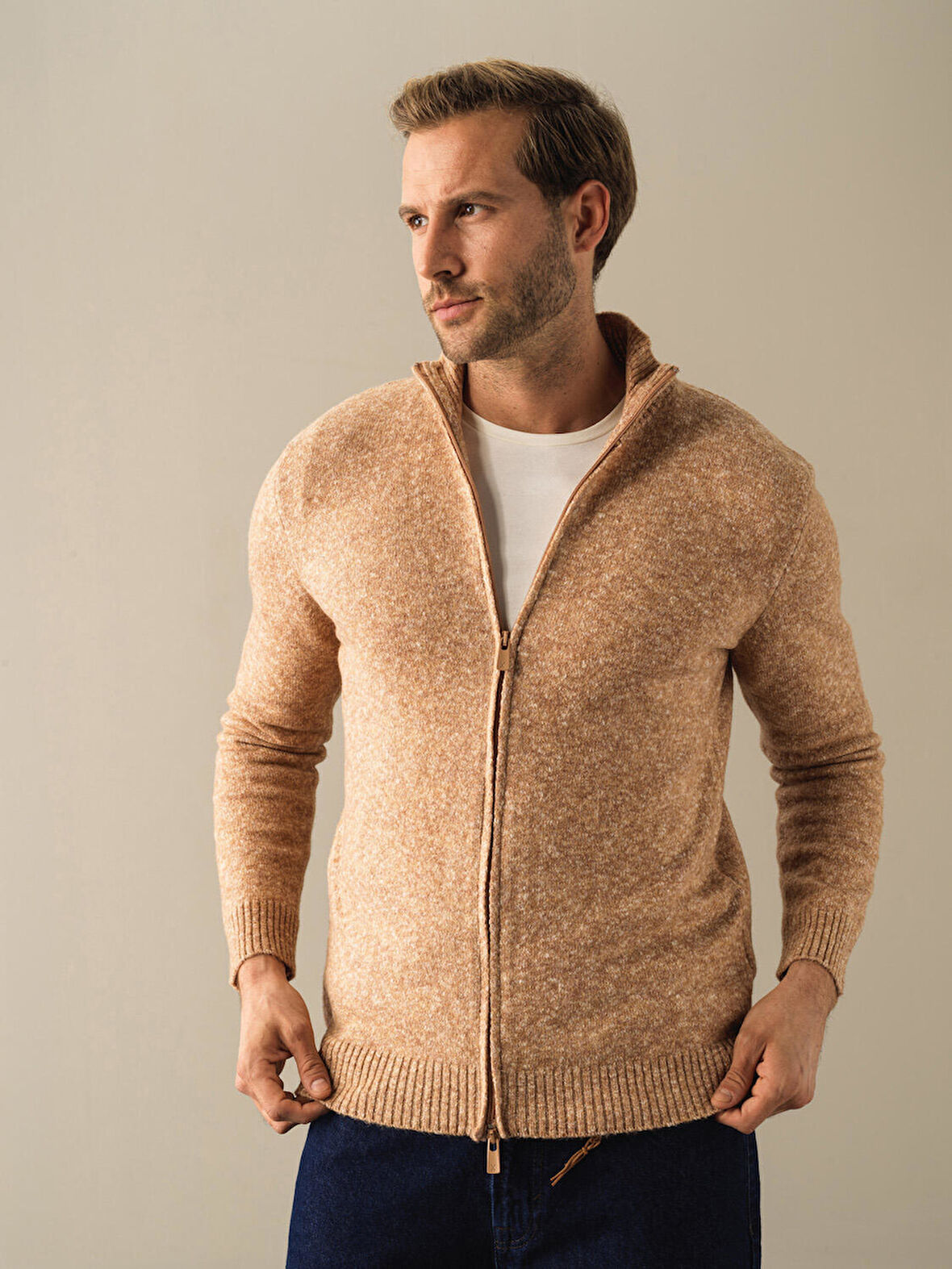 Xint Camel Regular Fit Triko Hırka