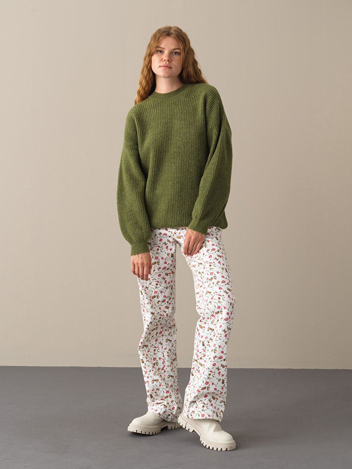 Xint Yeşil Bisiklet Yaka Oversize Kazak