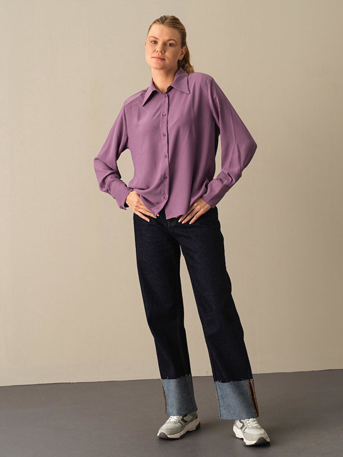 Xint Mor Vatkalı Oversize Gömlek