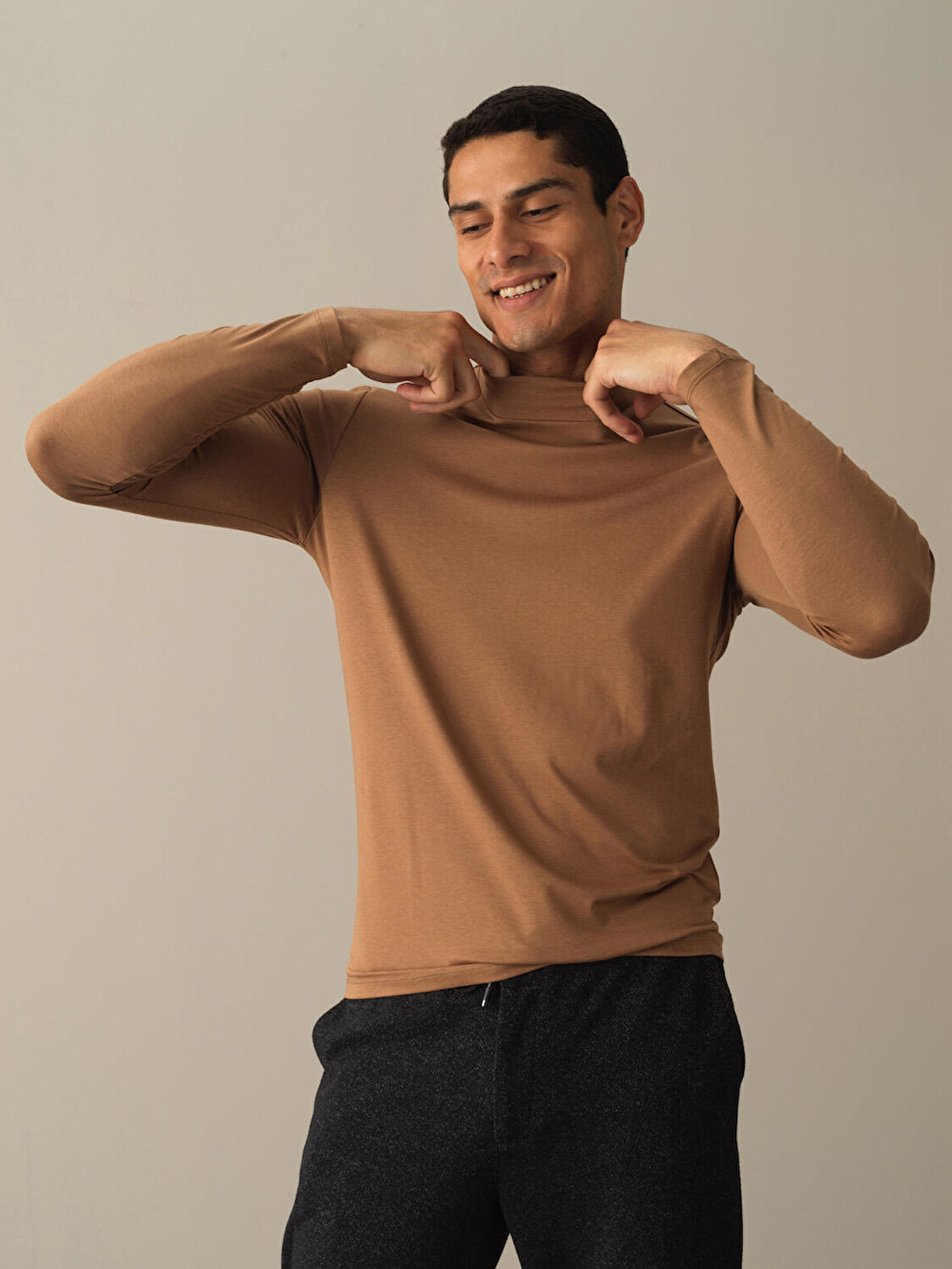 Xint Camel Slim Fit Modal Basic Tişört