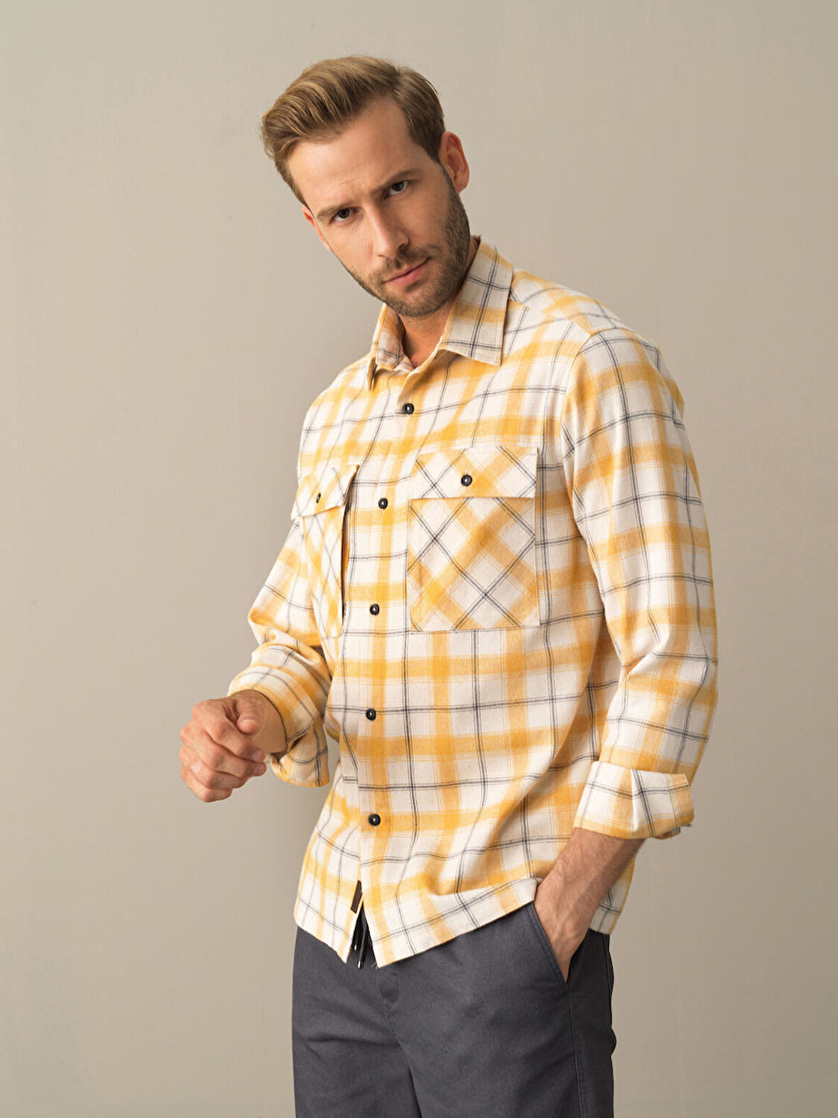 Xint Sarı Cepli Ekose Gömlek