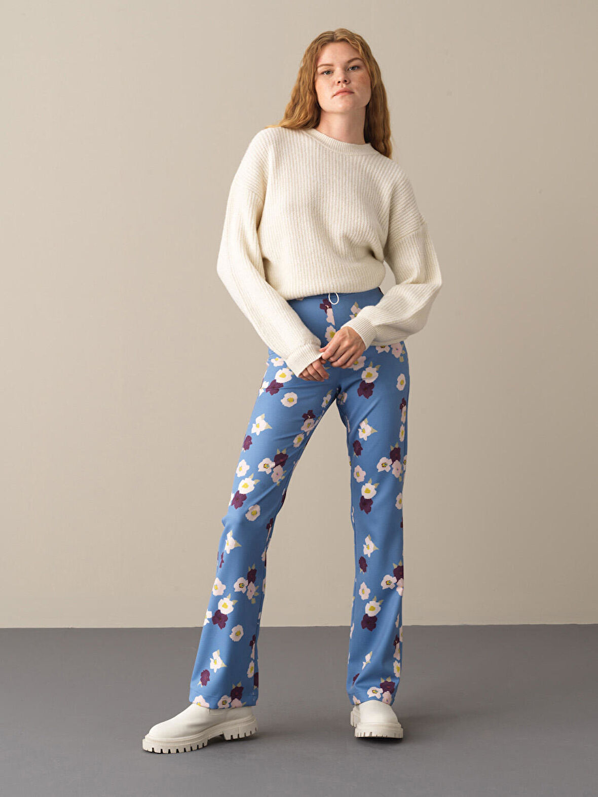 Xint Mavi Regular Fit Desenli Pantolon