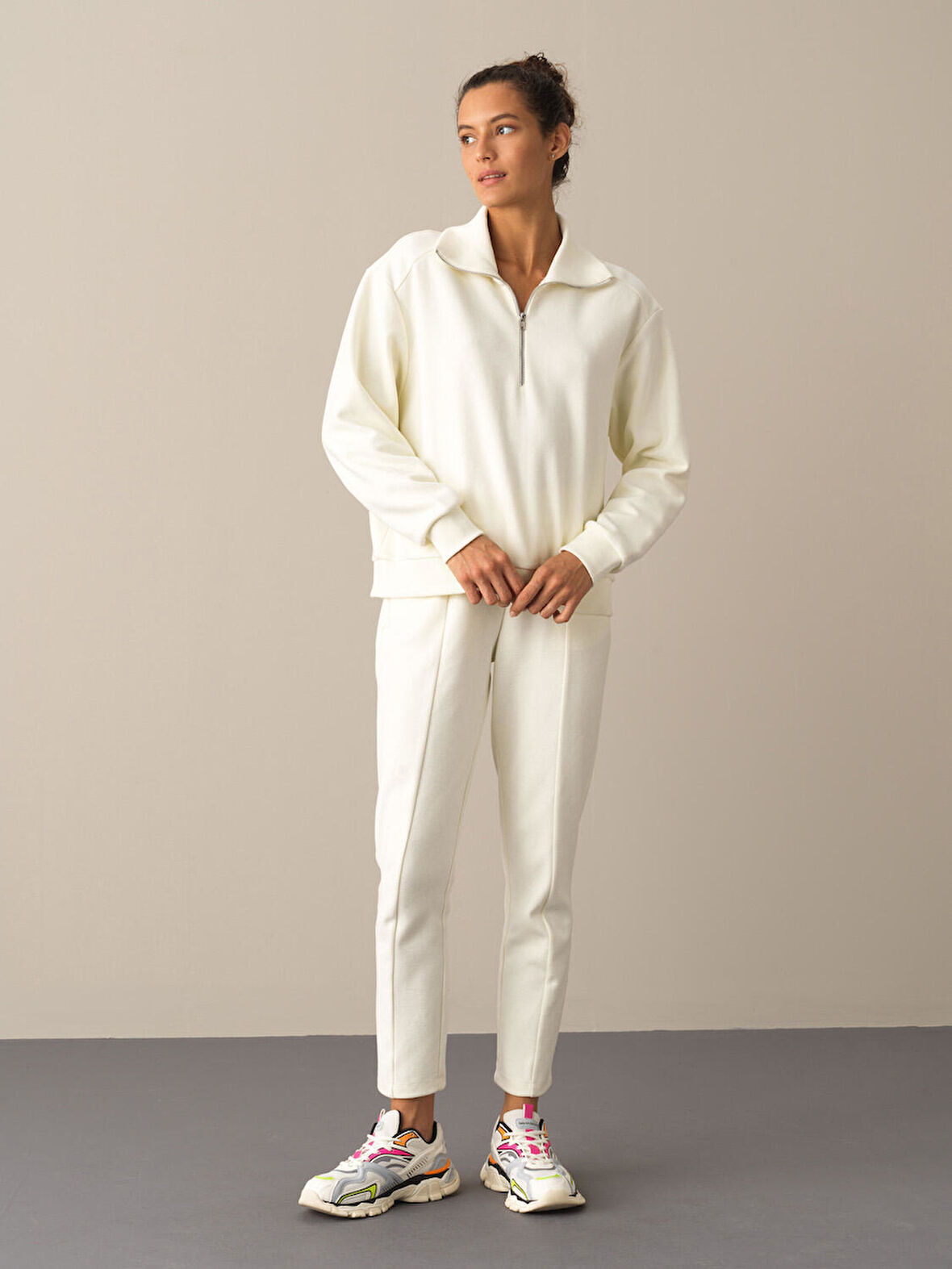 Xint Ekru Pamuklu Oversize Sweatshirt