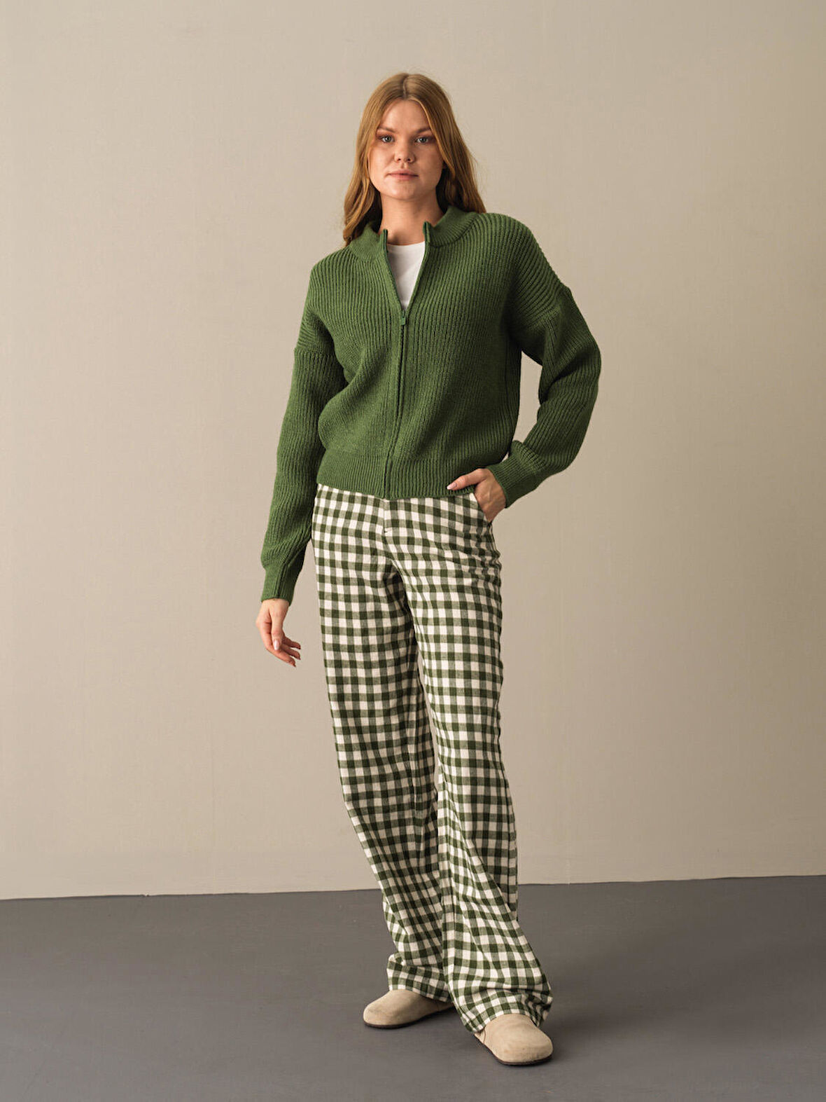 Xint Yeşil Pamuklu Oversize Hırka