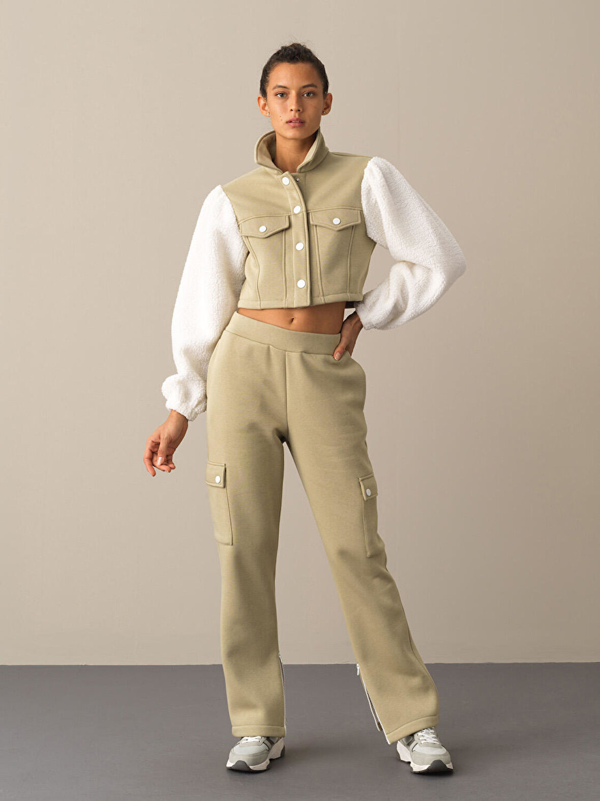 Xint Yeşil Pamuklu Oversize Kuzu Ceket