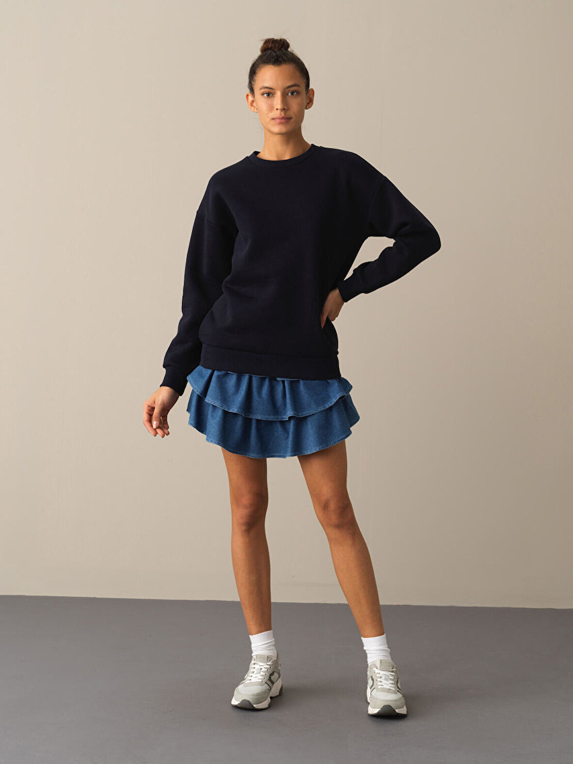 Xint Lacivert Oversize Baskılı Sweatshirt