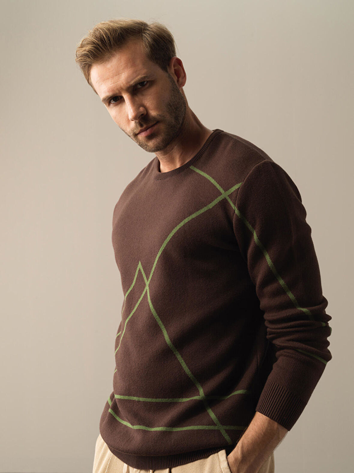 Xint Kahverengi Regular Fit Desenli Kazak