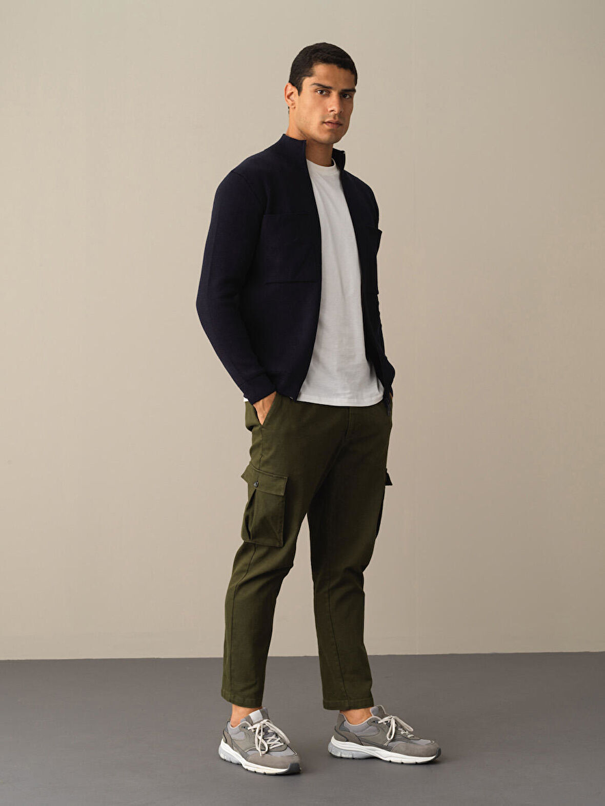 Xint Lacivert Oversize Cep Detaylı Hırka