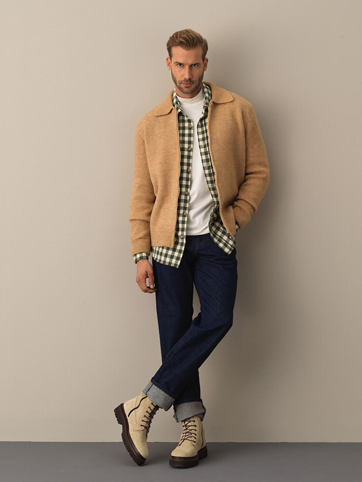 Xint Camel Polo Yaka Regular Fit Hırka