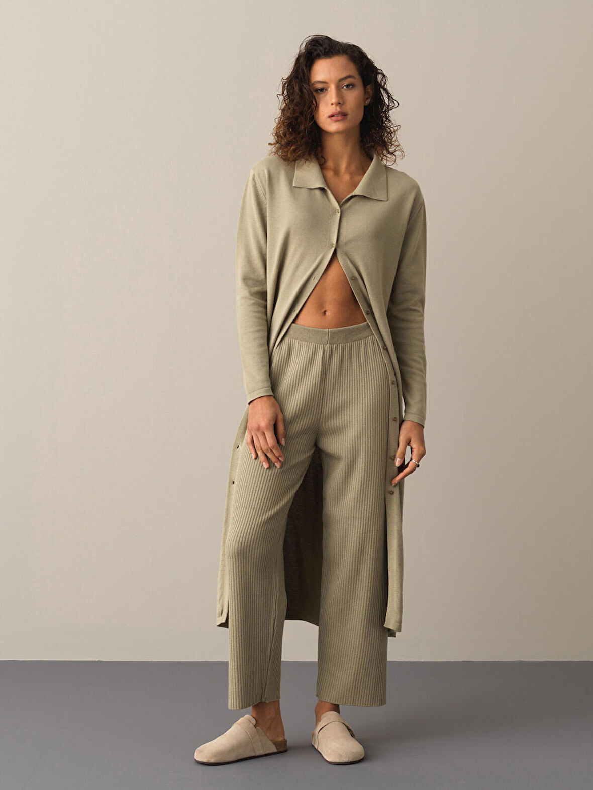 Xint Yeşil Oversize Triko Pantolon