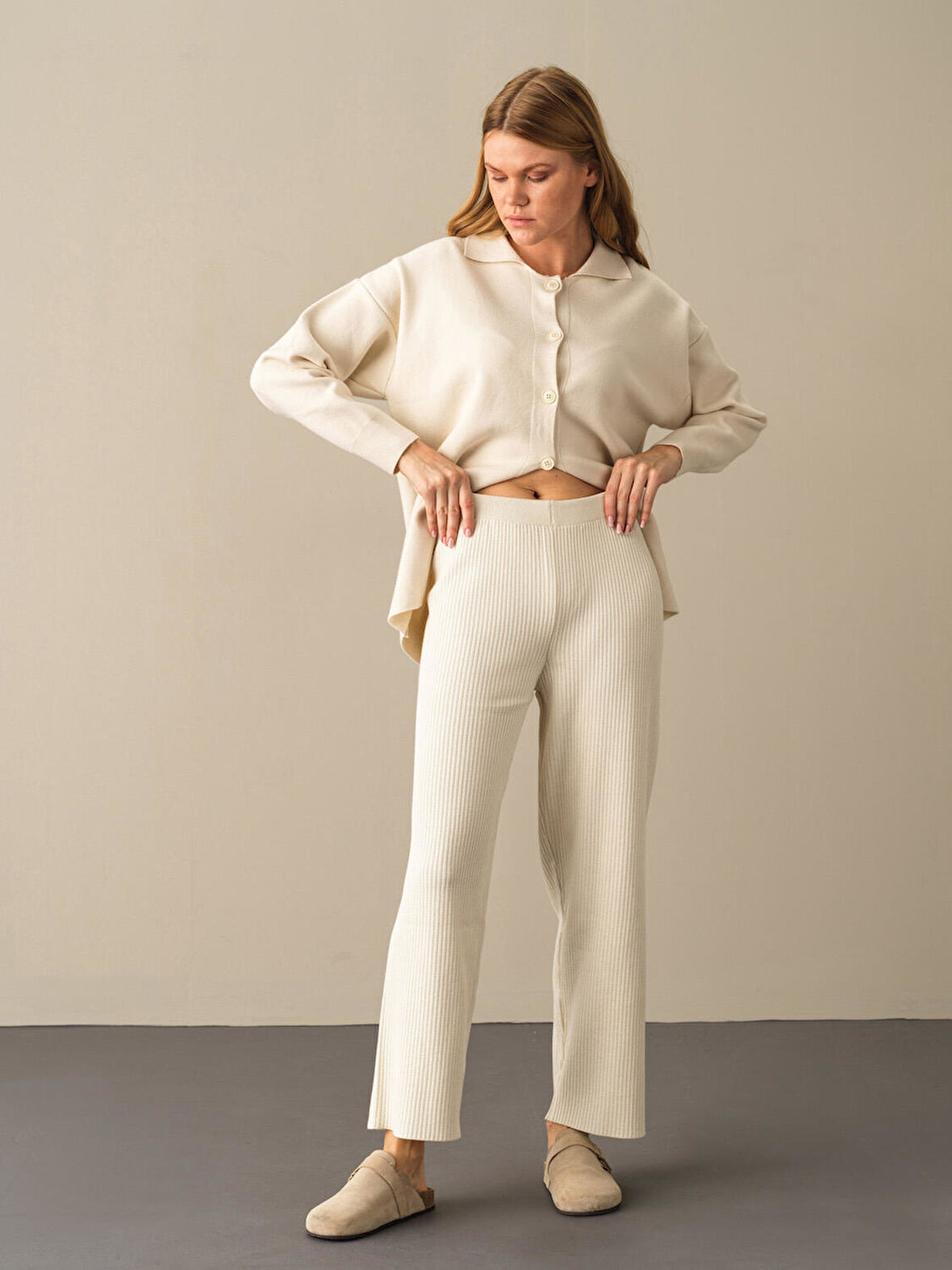 Xint Ekru Oversize Triko Pantolon