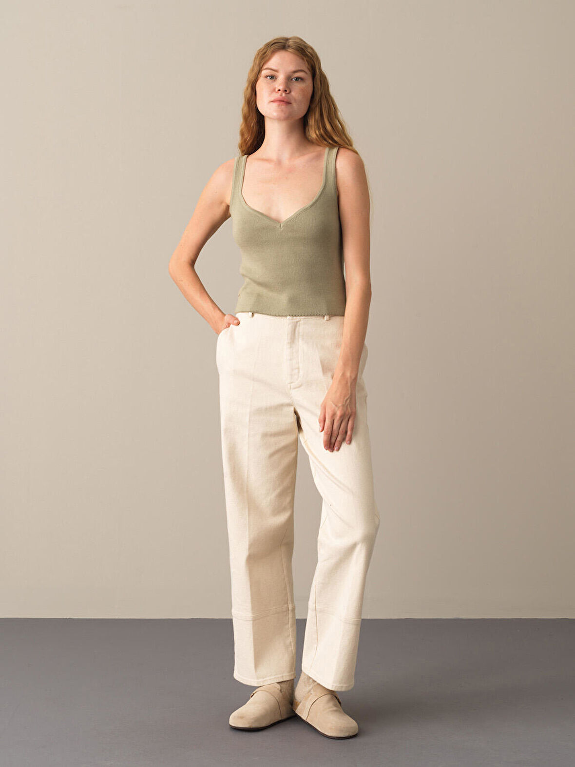 Xint Yeşil Slim Fit Triko Basic Atlet