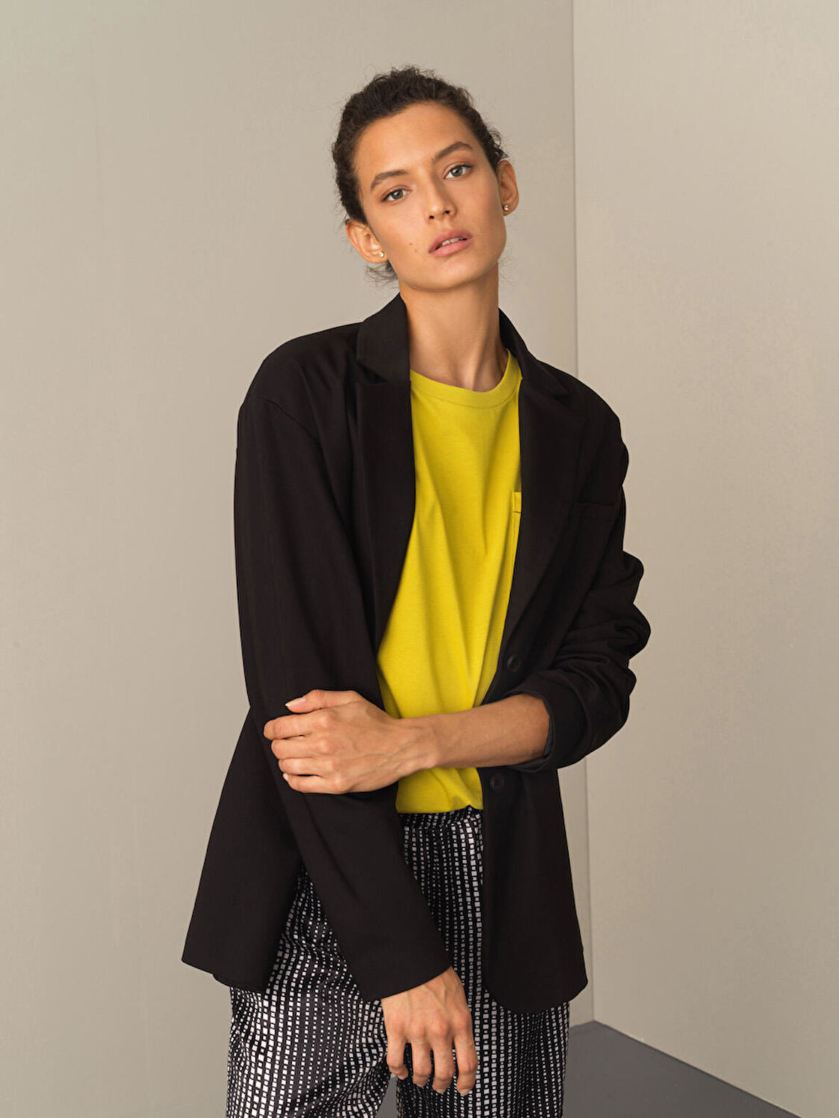 Xint Siyah Pamuklu Oversize Blazer Ceket