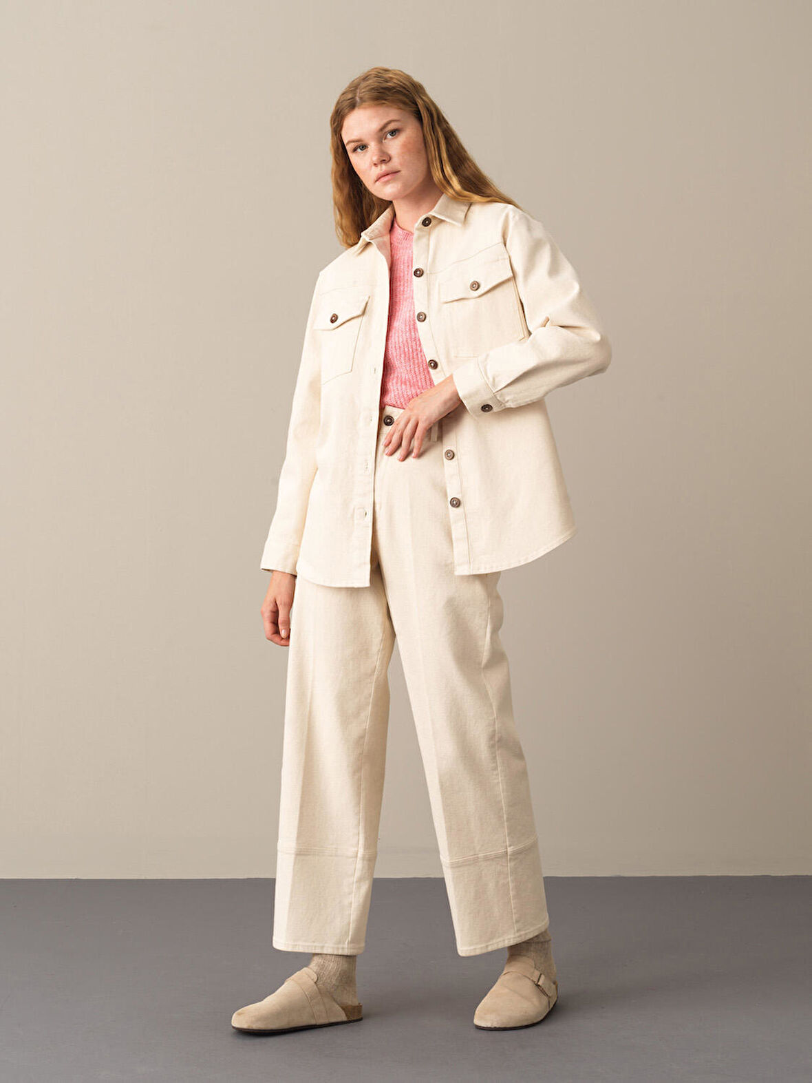 Xint Ekru Oversize Cepli Gömlek Ceket