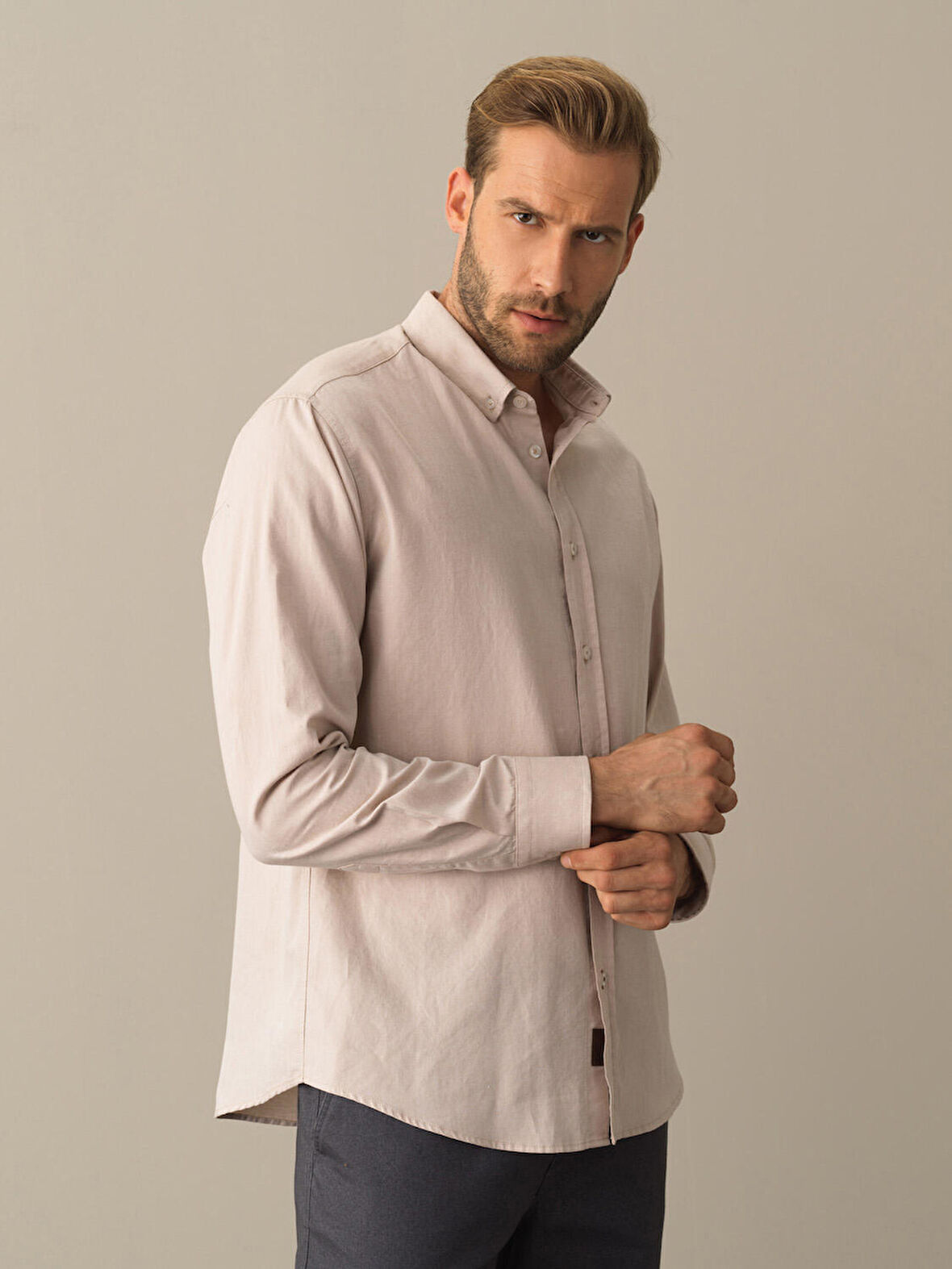 Xint Bej Regular Fit Basic Gömlek