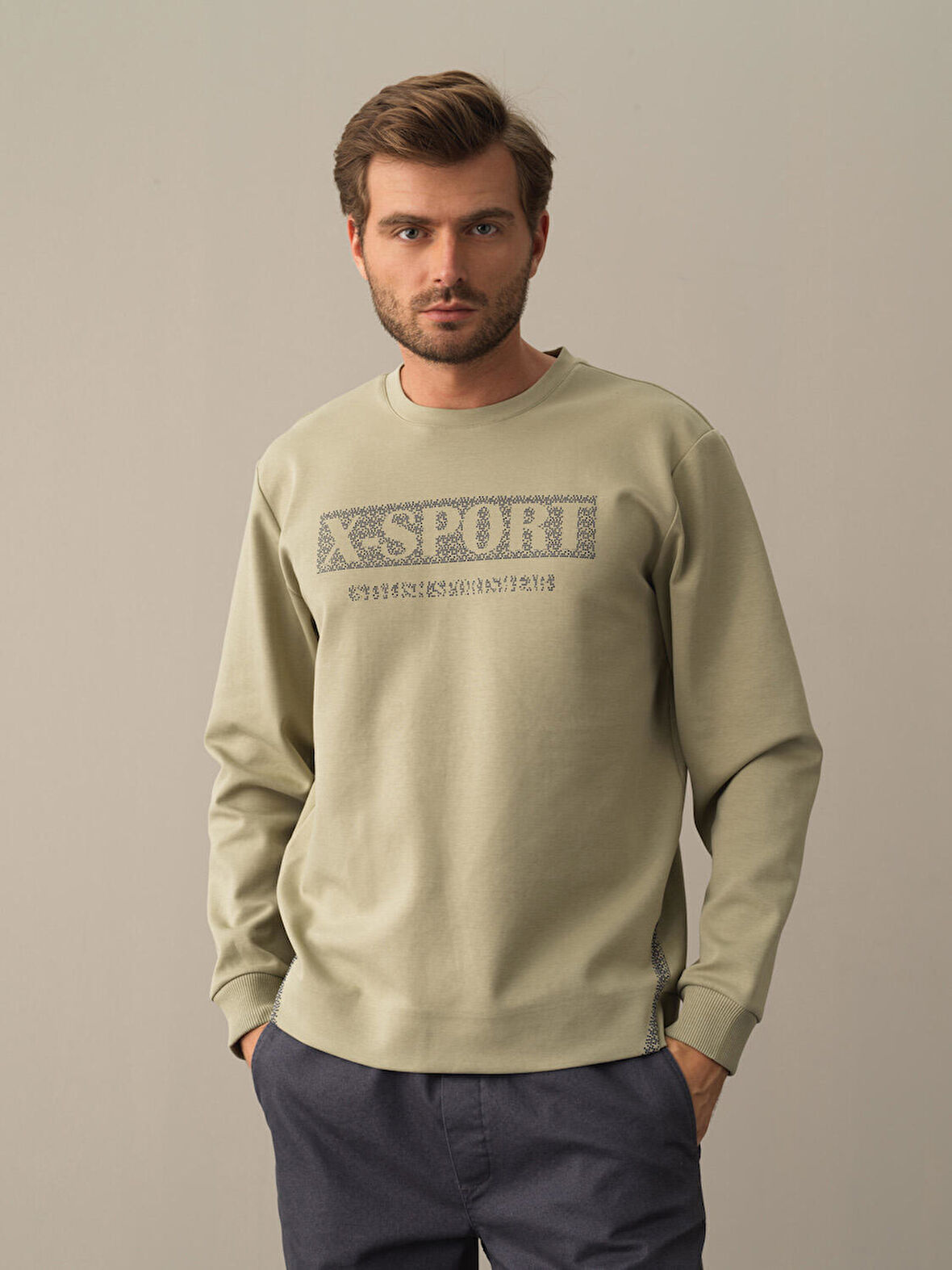 Xint Yeşil Slim Fit Baskılı Sweatshirt