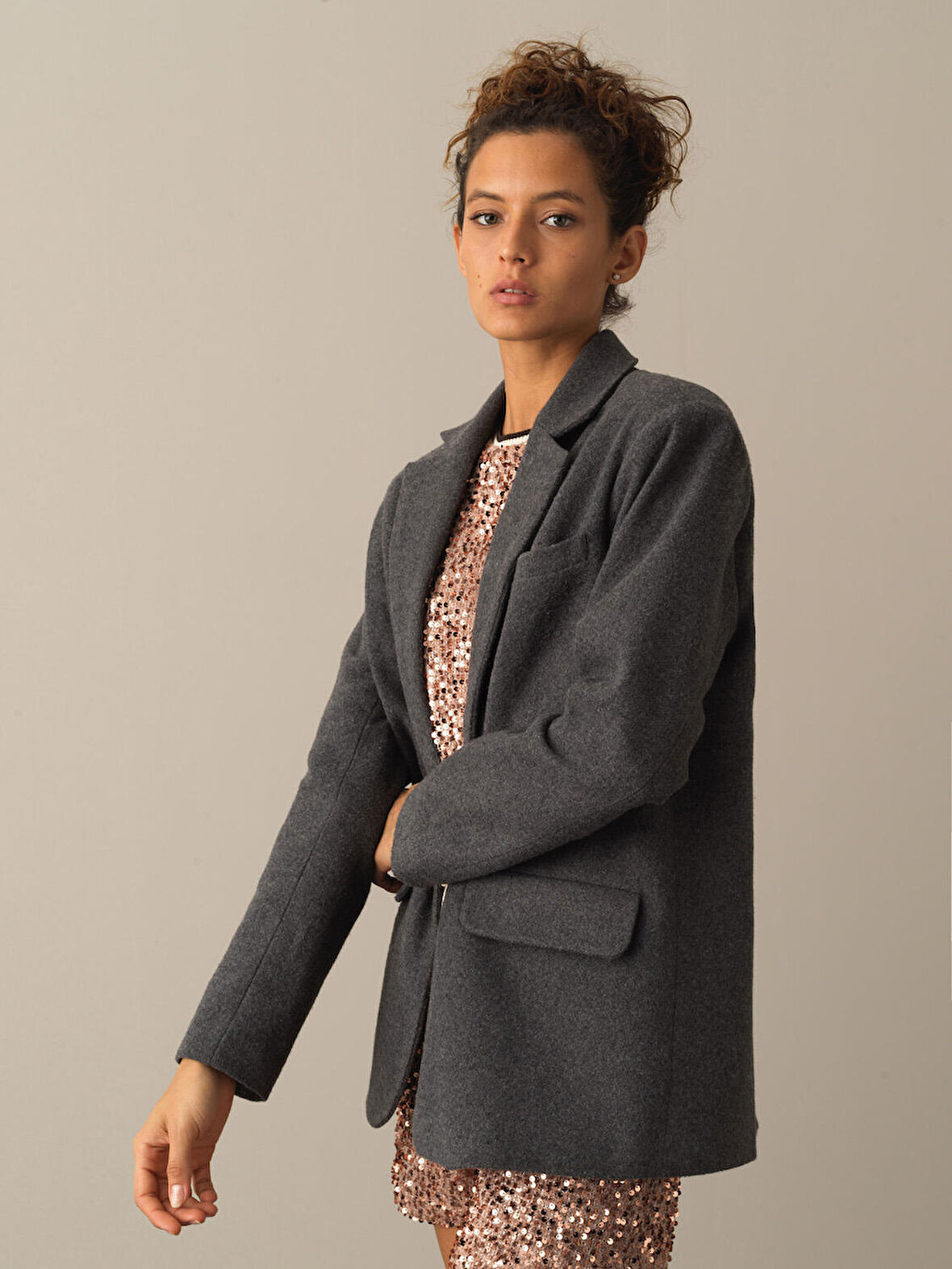 Xint Antrasit Uzun Blazer Ceket