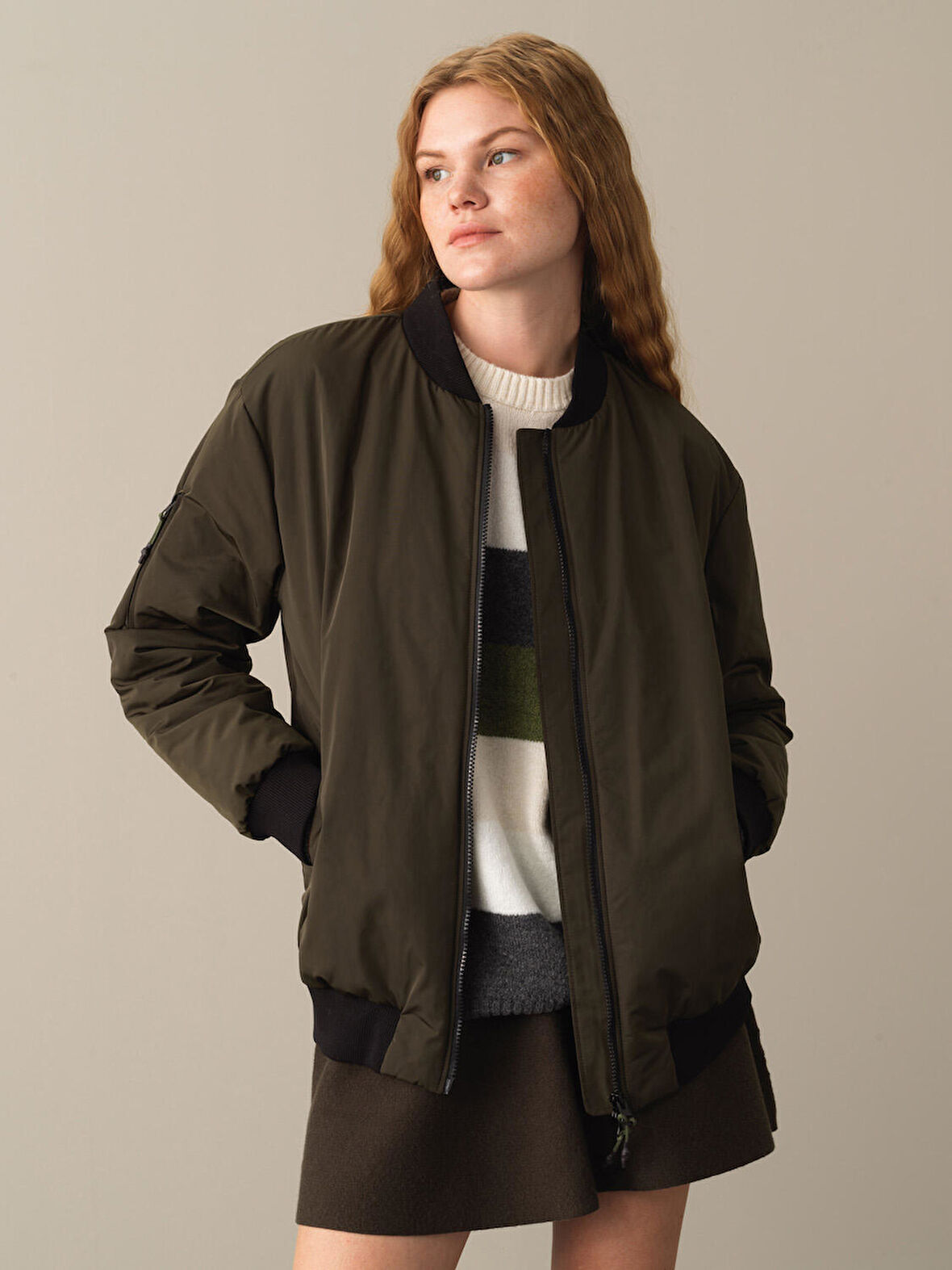 Xint Haki Fermuarlı Oversize Bomber Ceket