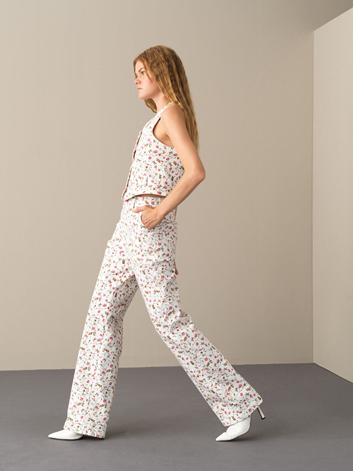 Xint Pembe Pamuklu Oversize Desenli Pantolon