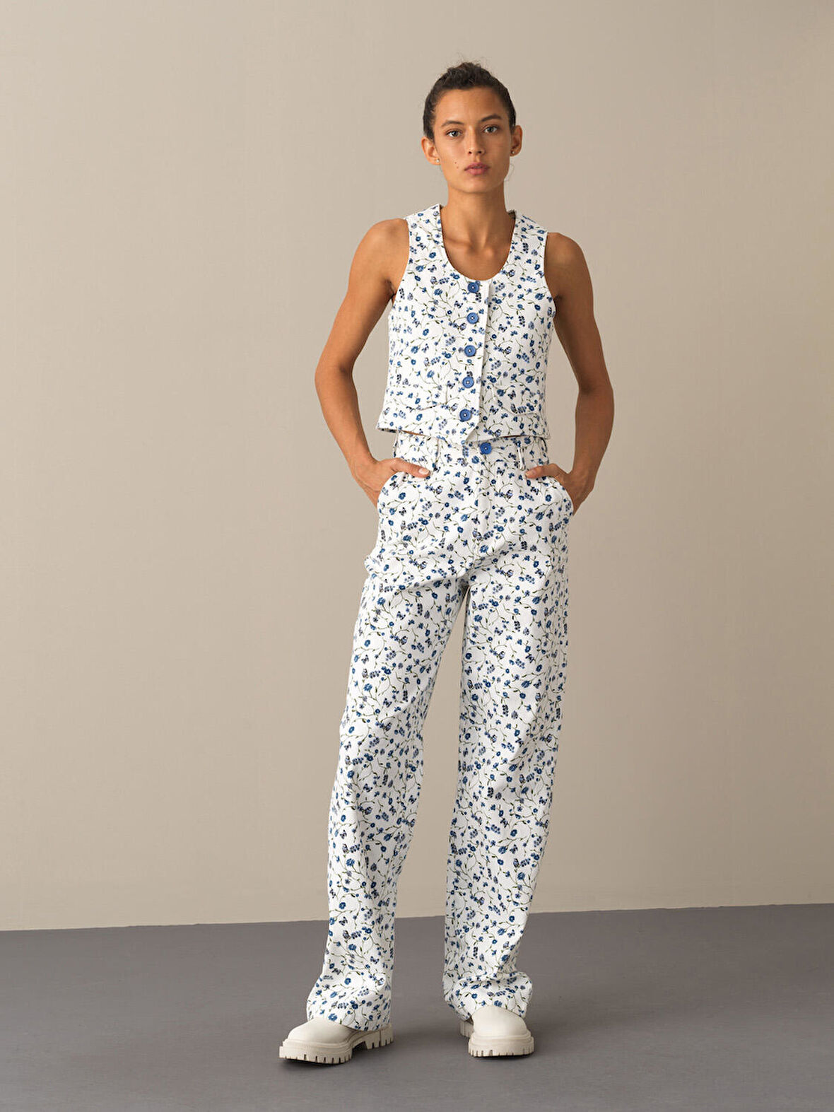 Xint Mavi Pamuklu Regular Fit Desenli Yelek