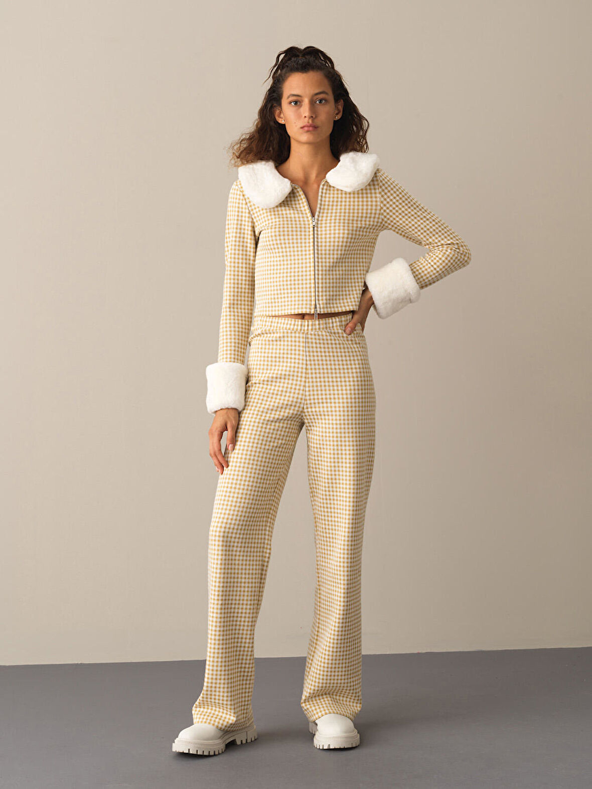 Xint Sarı Pamuklu Regular Fit Ekose Ceket