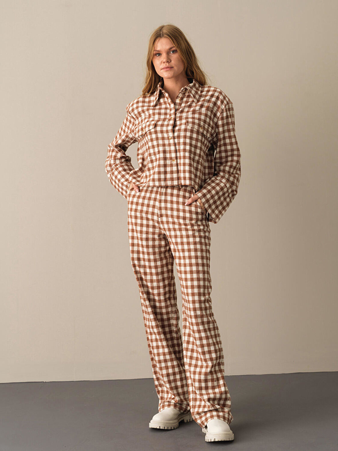 Xint Camel Oversize Ekose Gömlek