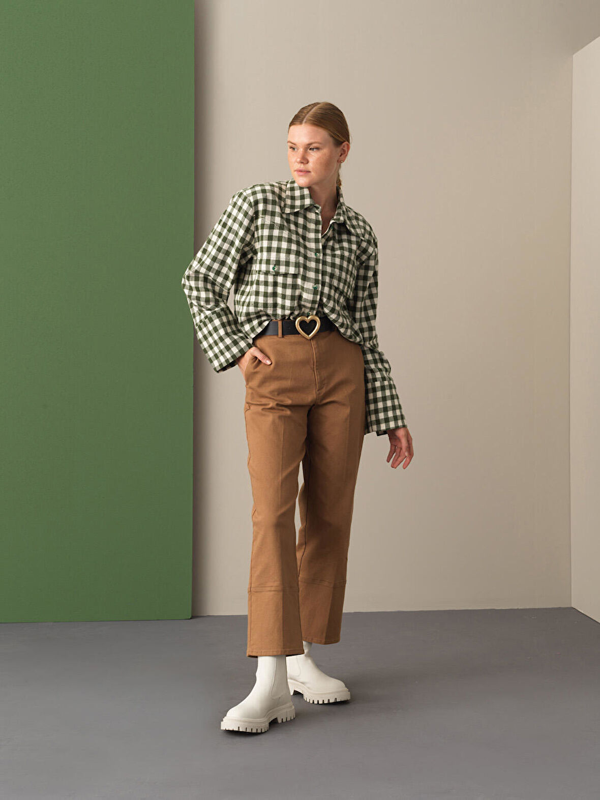 Xint Yeşil Oversize Ekose Gömlek