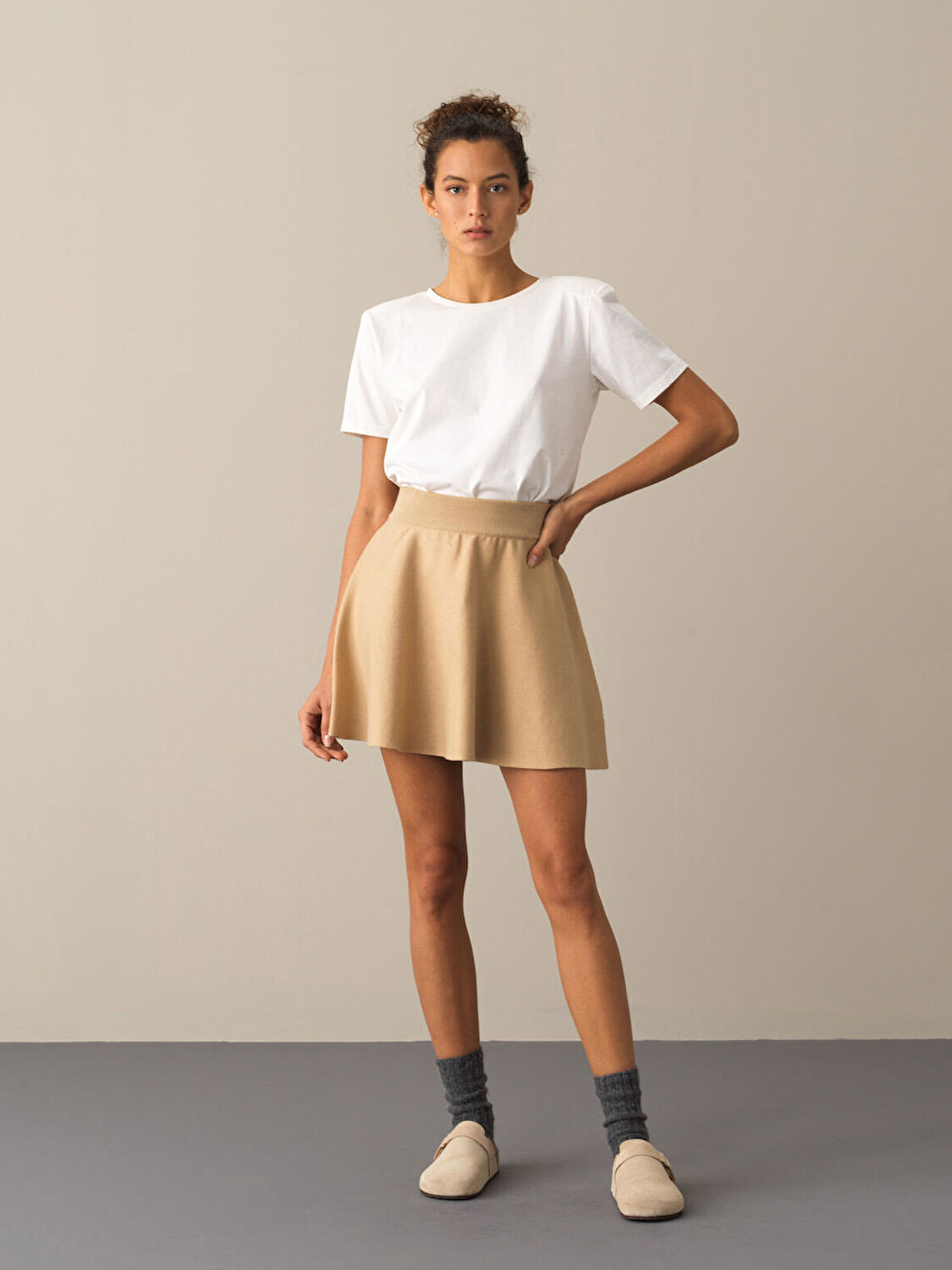 Xint Bej Regular Fit Triko Etek