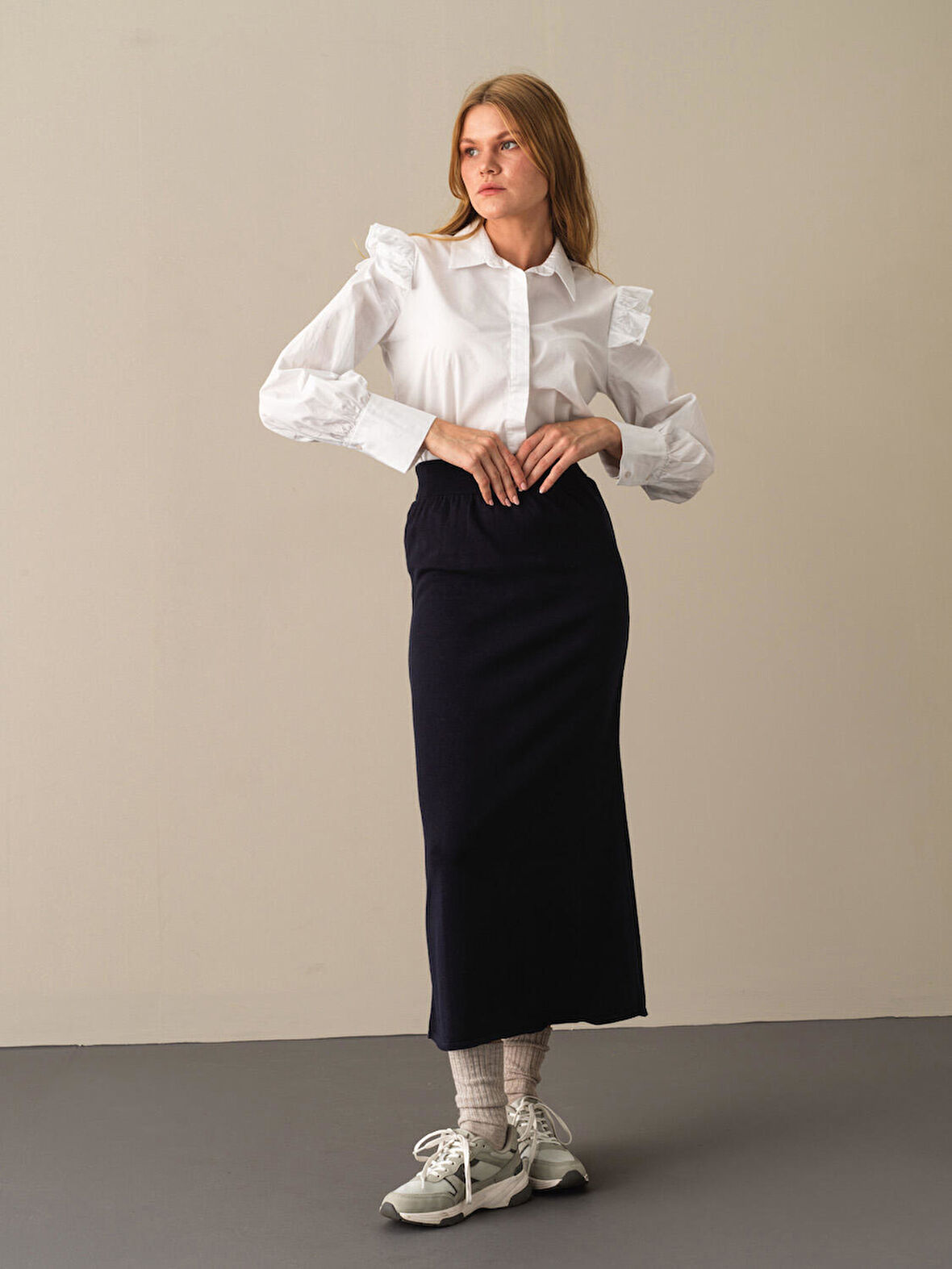 Xint Lacivert Regular Fit Triko Uzun Etek