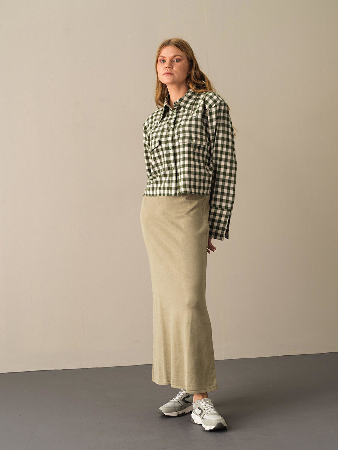 Xint Yeşil Regular Fit Triko Uzun Etek