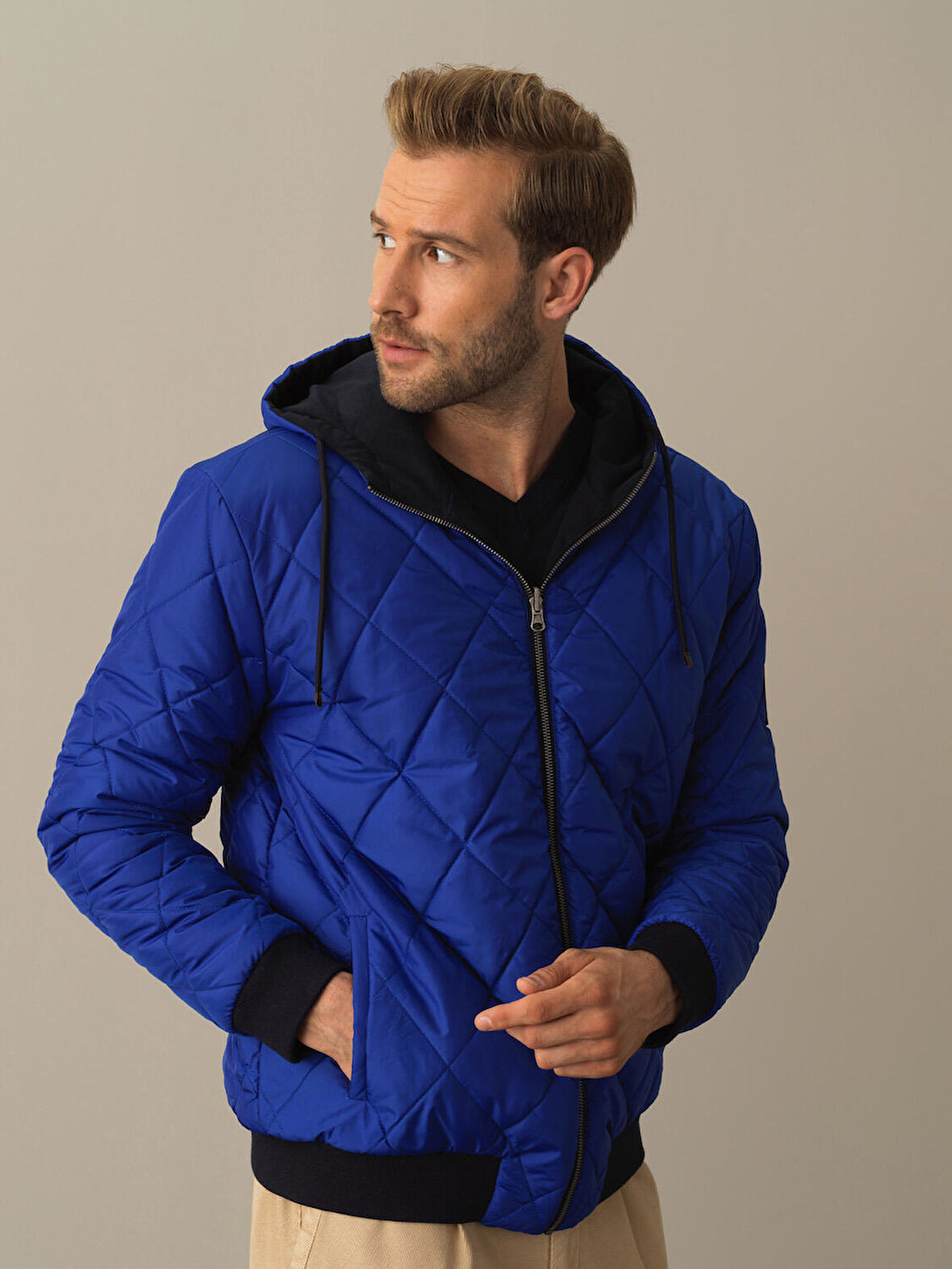 Xint Mavi Çift Taraflı Regular Fit Mont