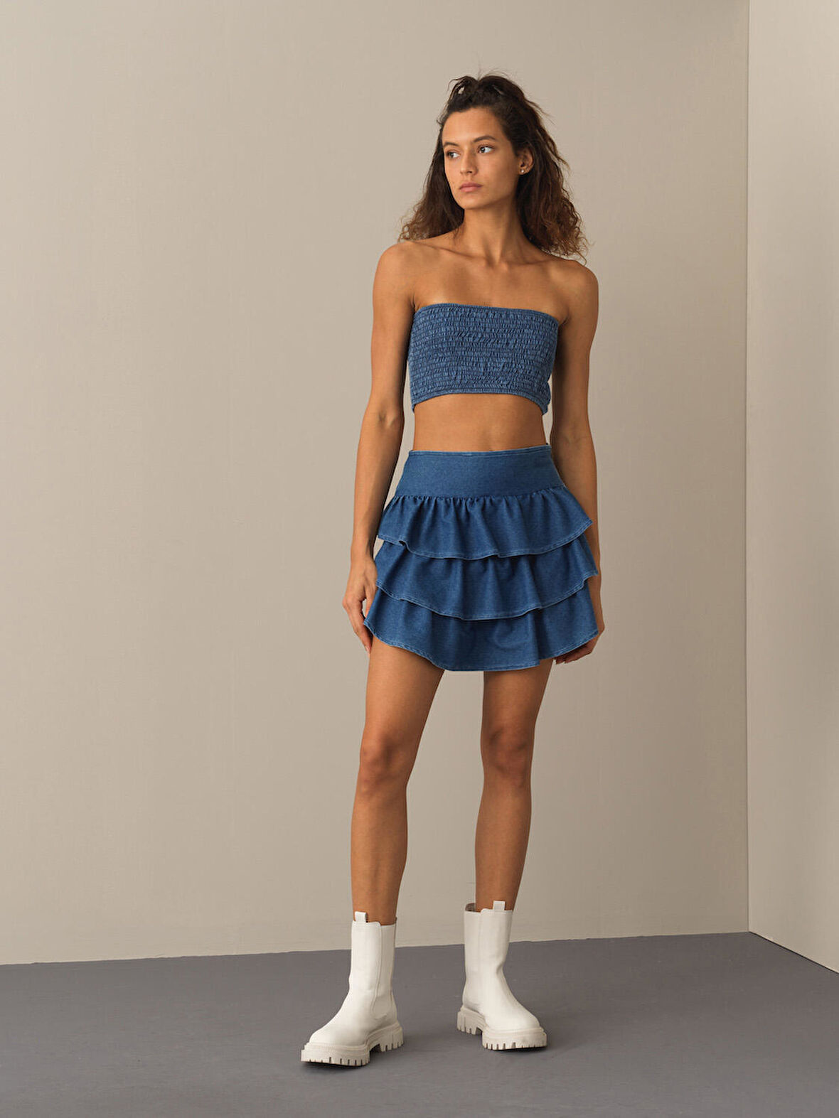 Xint Mavi Regular Fit Şortlu Etek