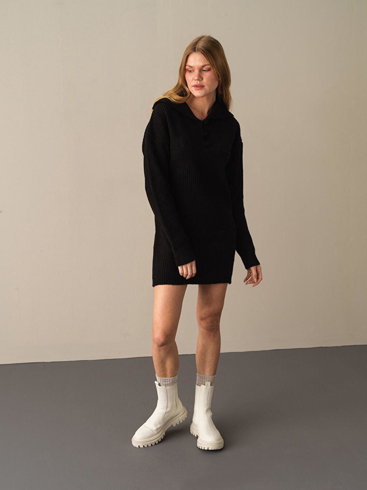 Xint Siyah Regular Fit Triko Mini Elbise