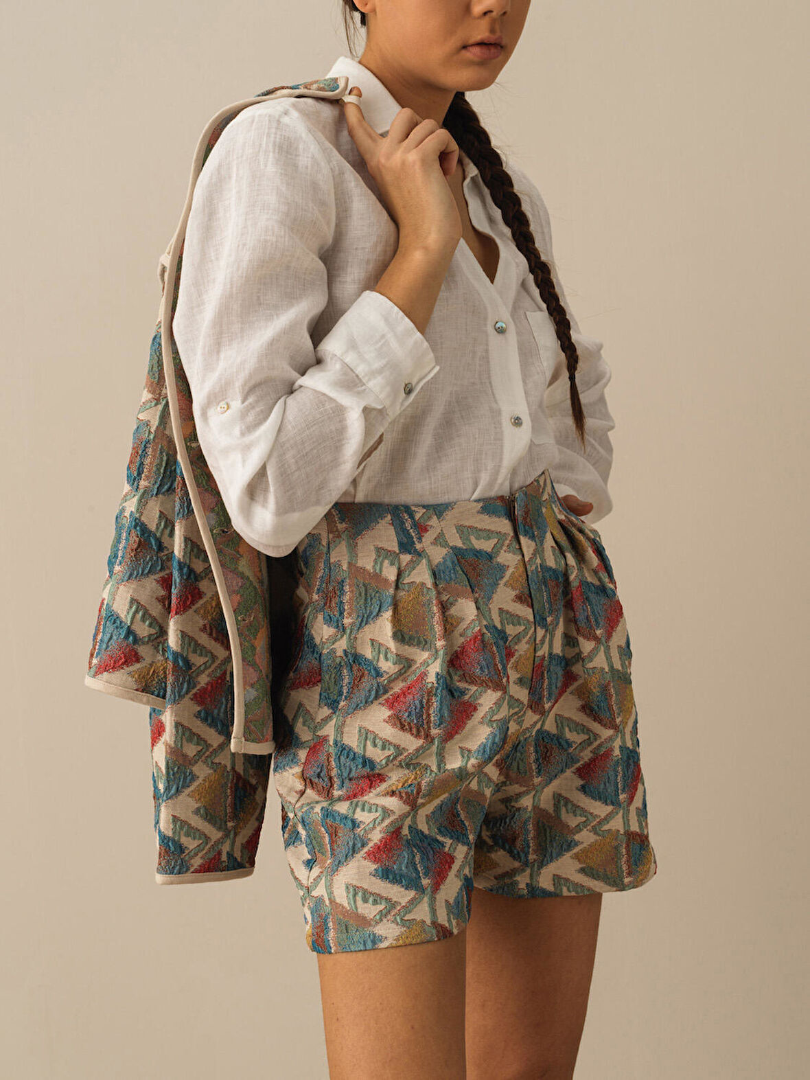 Taş Rengi Oversize Pamuklu Şort