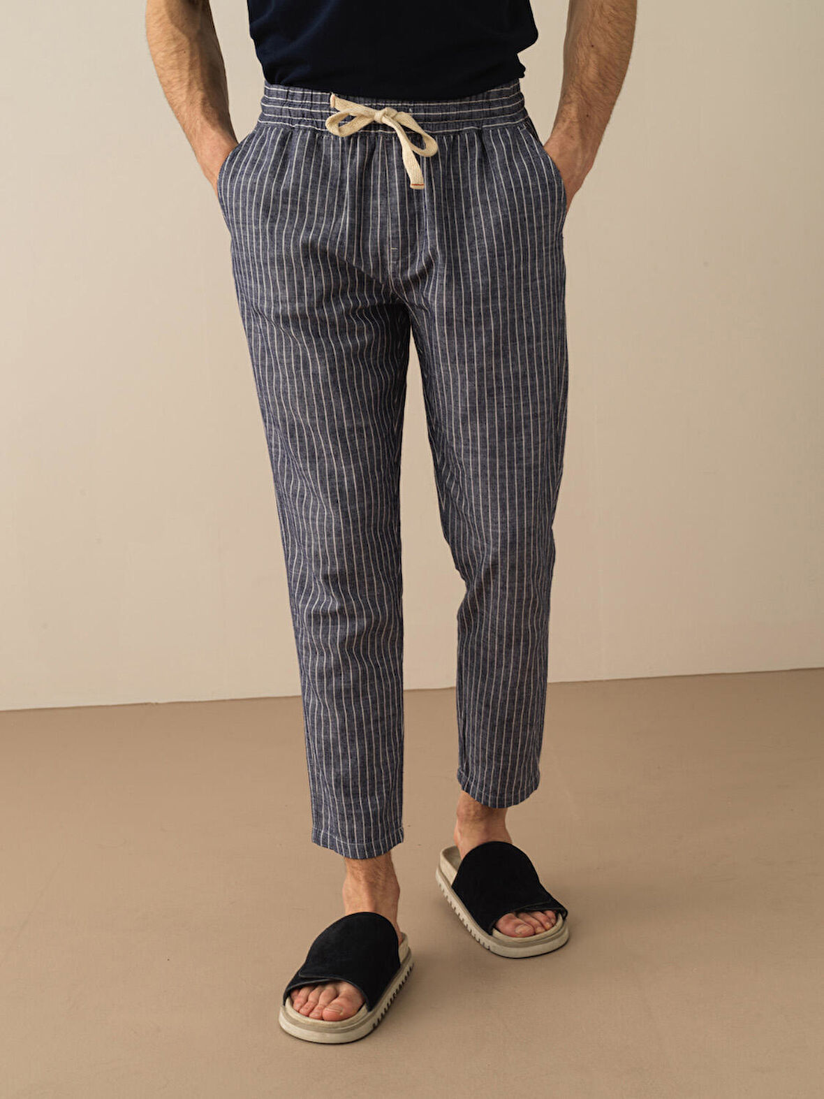 Lacivert Regular Fit Keten Pantolon