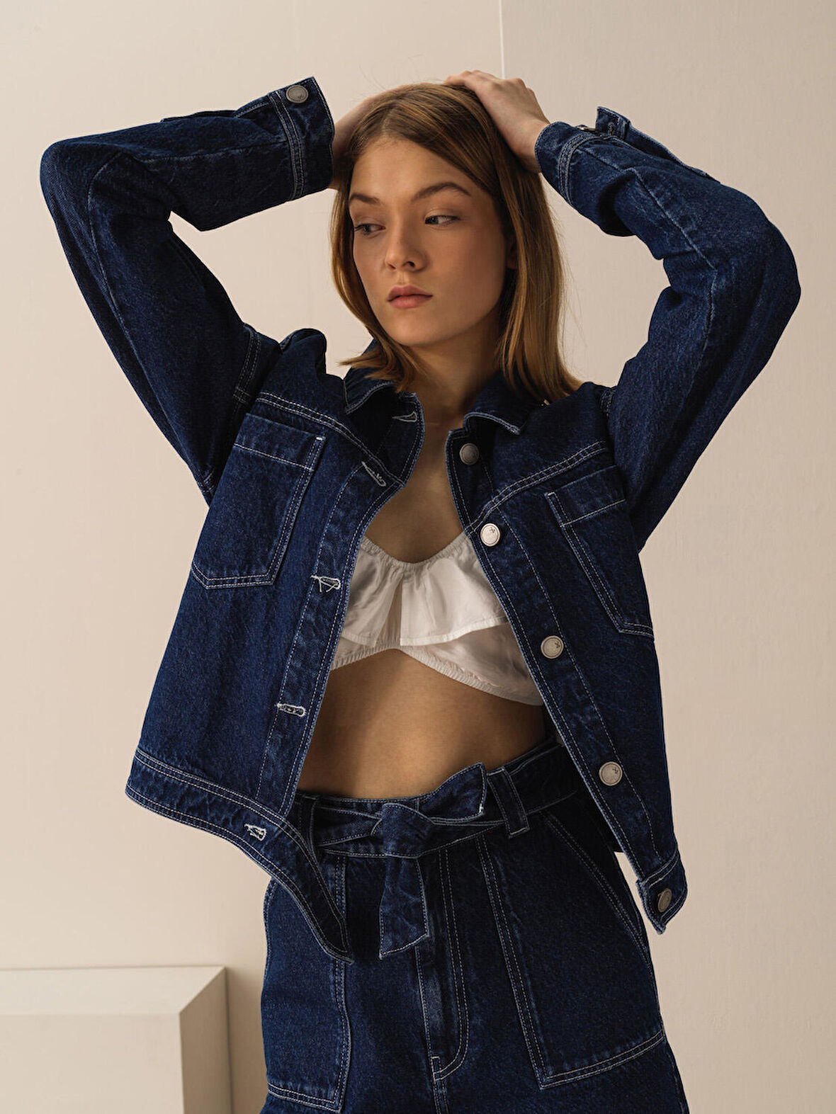 Lacivert Oversize Pamuklu Denim Ceket