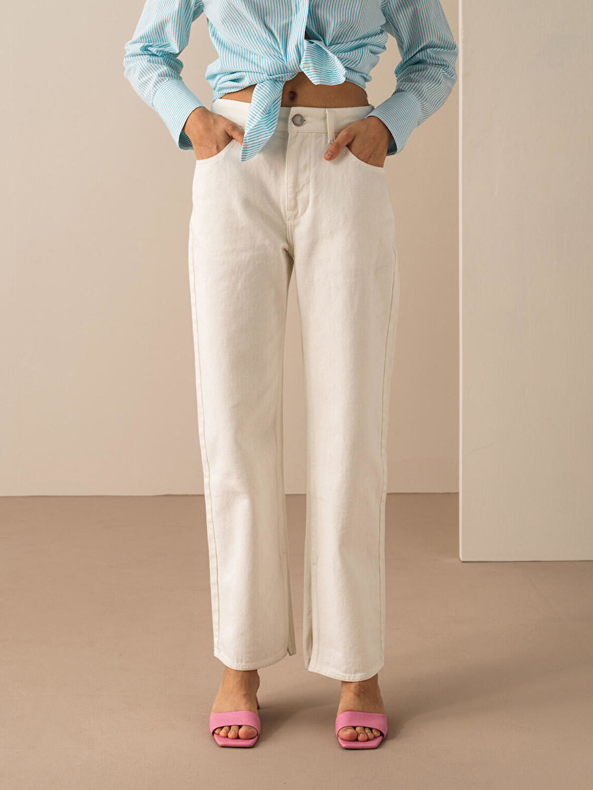 Ekru Regular Fit denim Denim Pantolon